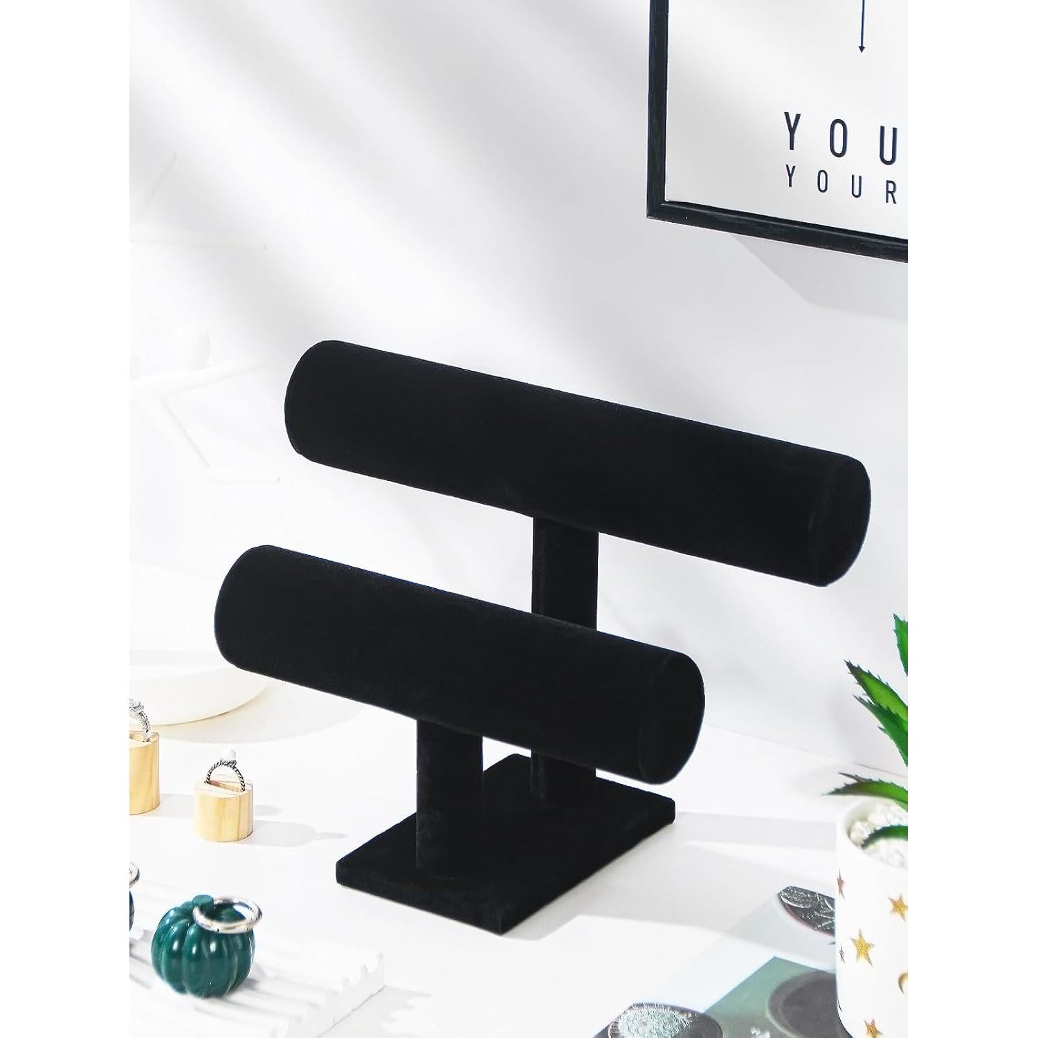 Soporte de exhibición de joyas Coward 2 niveles terciopelo negro