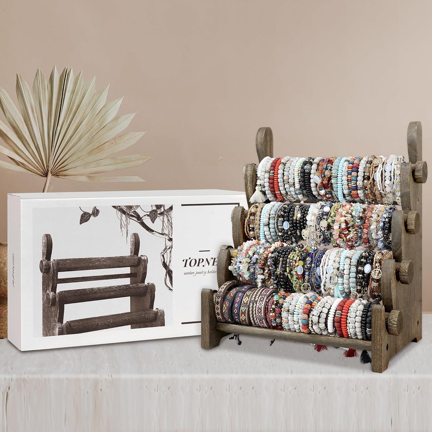 Soporte de Joyería de Madera TOPNEW 4 Niveles Marrón
