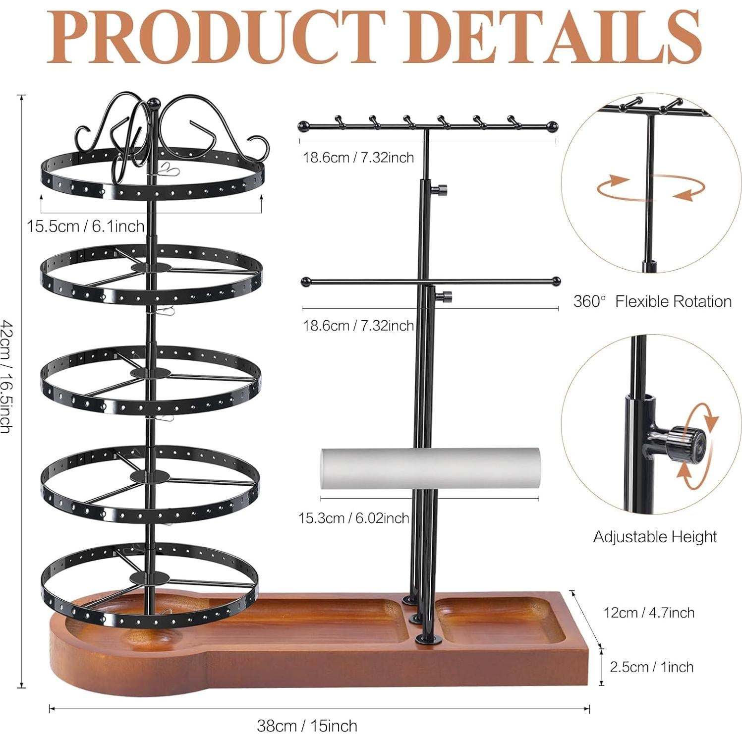 Organizador de Joyería KALYLOC Giratorio 5 Niveles Madera