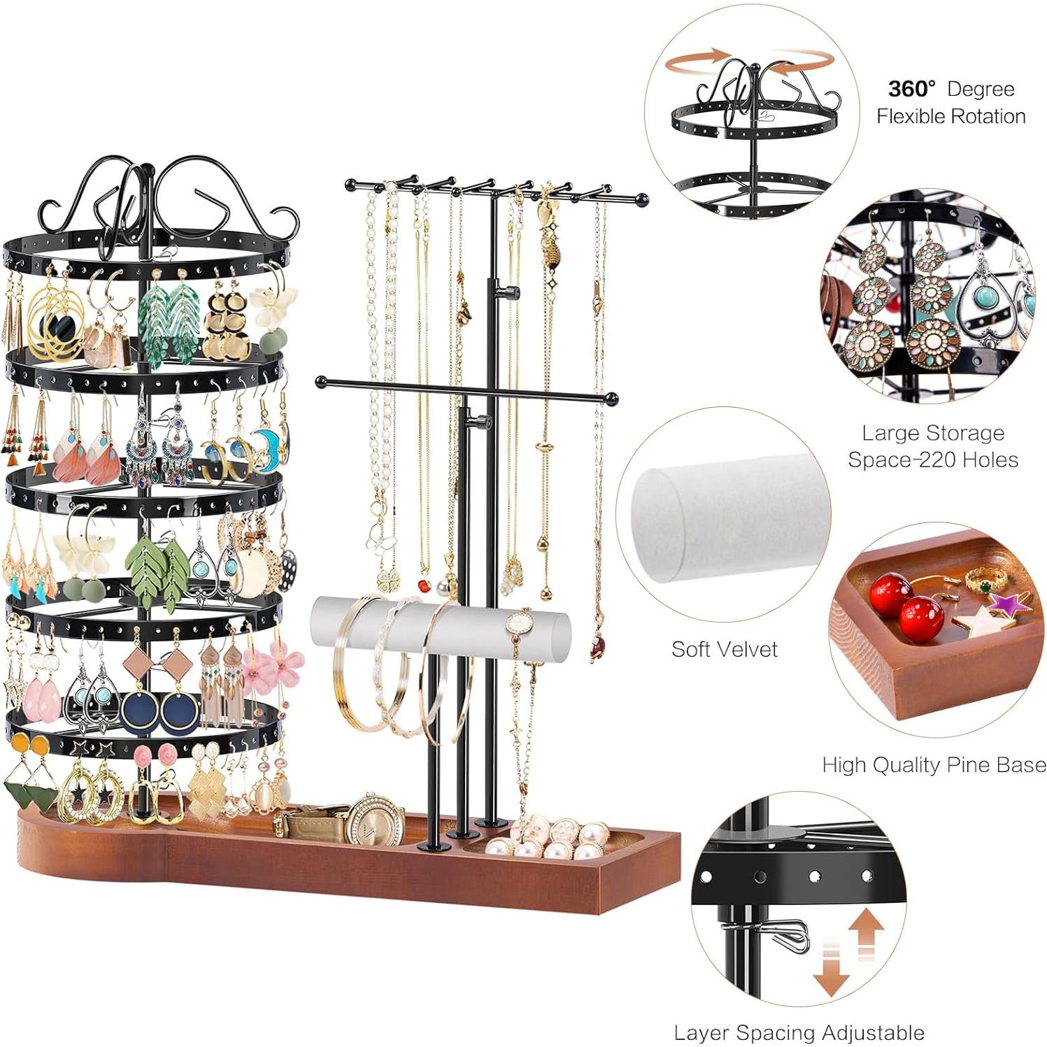 Organizador de Joyería KALYLOC Giratorio 5 Niveles Madera