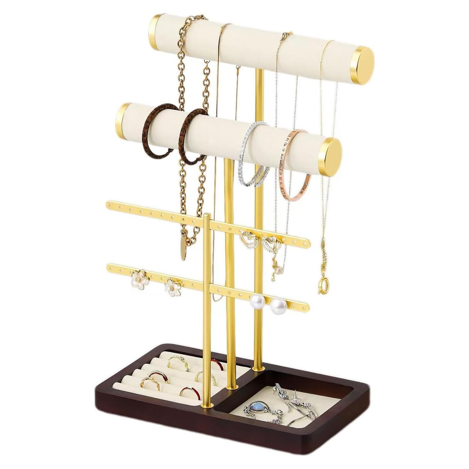 Soporte de Joyería en Terciopelo Beige Leijosya - Torre en T