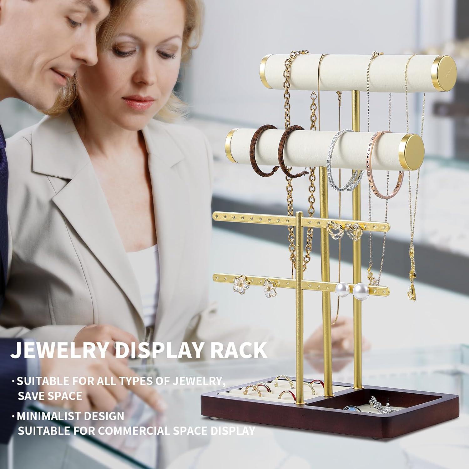 Soporte de Joyería en Terciopelo Beige Leijosya - Torre en T