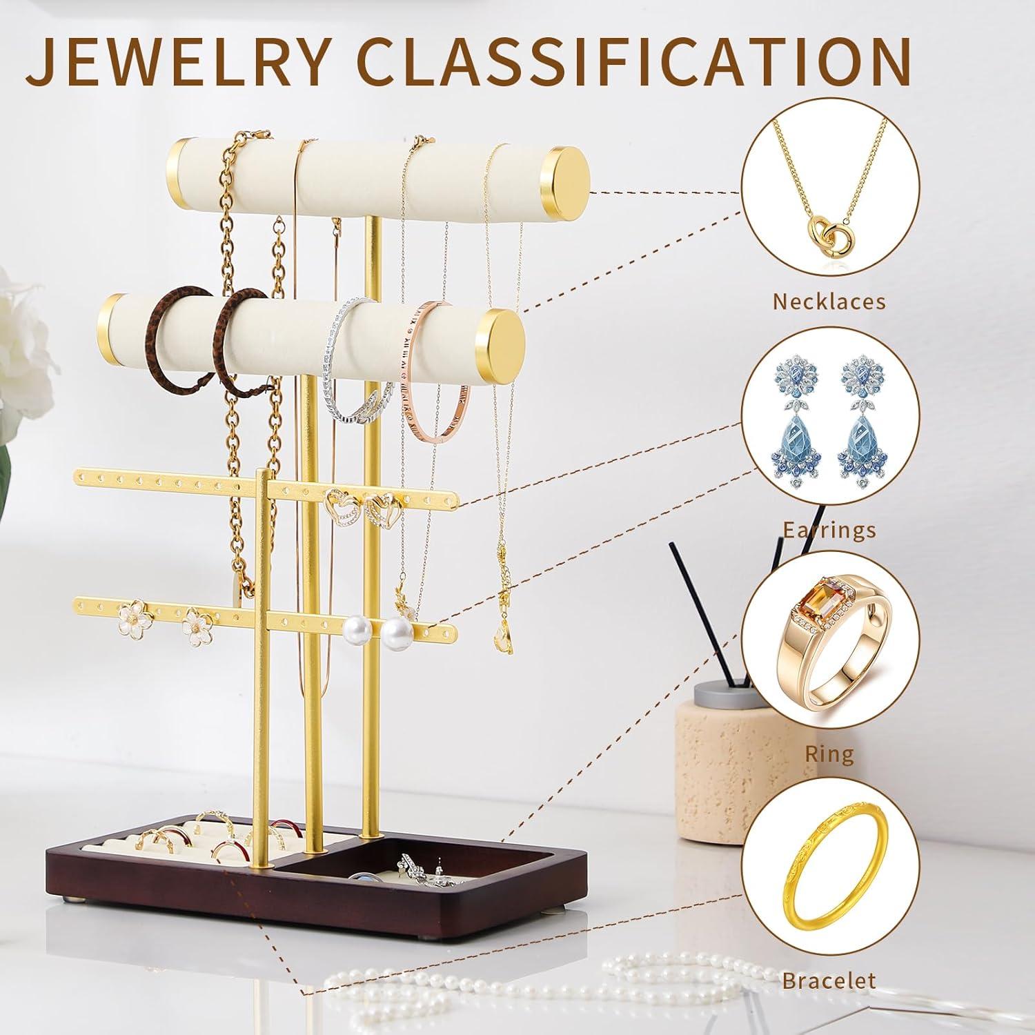 Soporte de Joyería en Terciopelo Beige Leijosya - Torre en T