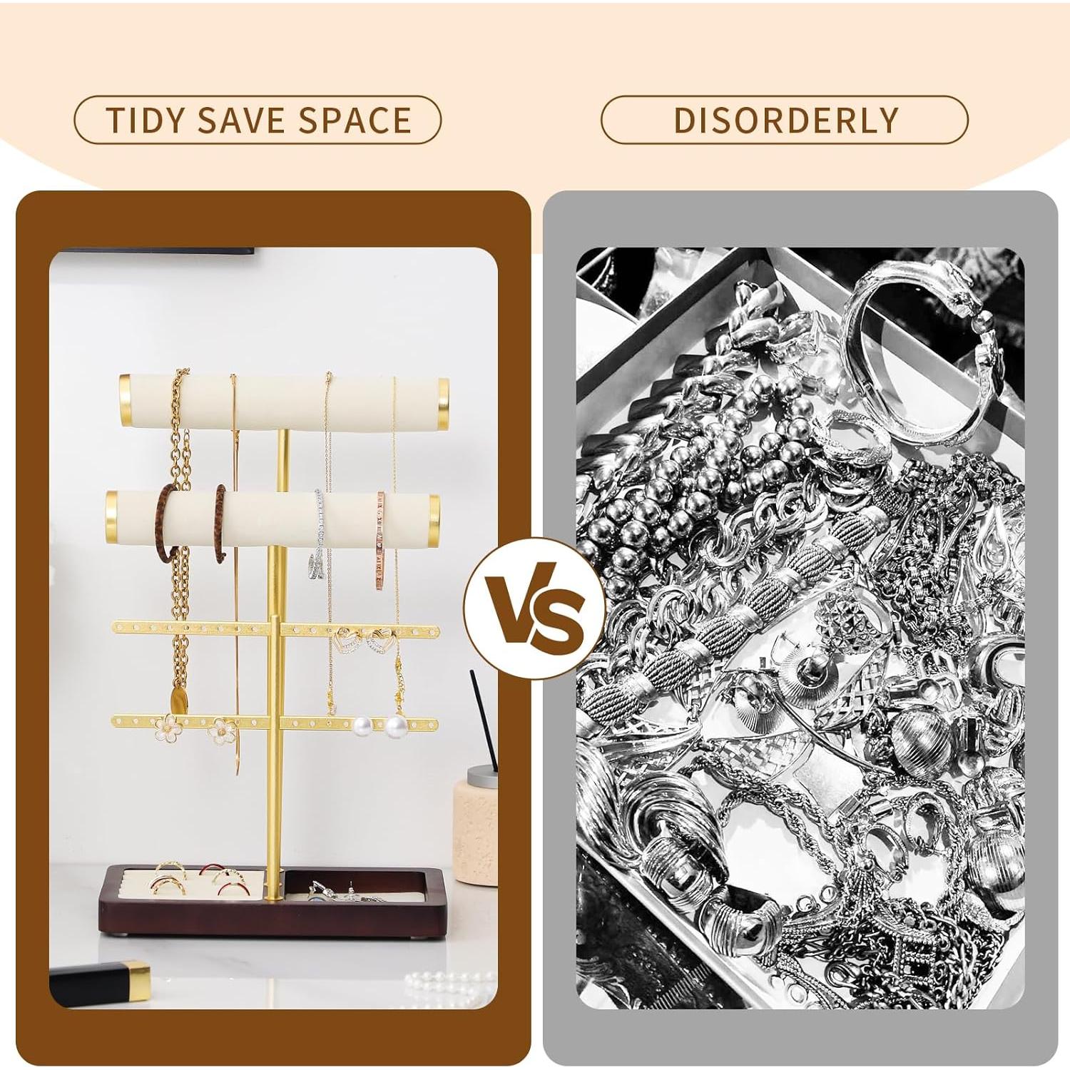 Soporte de Joyería en Terciopelo Beige Leijosya - Torre en T