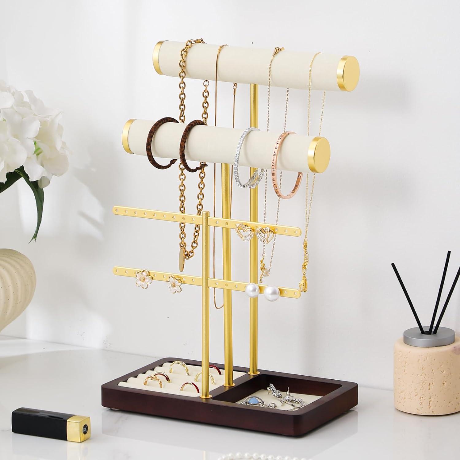 Soporte de Joyería en Terciopelo Beige Leijosya - Torre en T