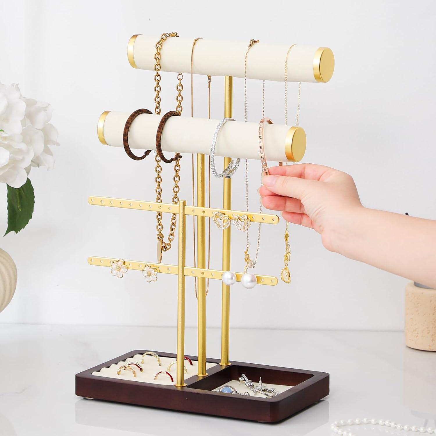 Soporte de Joyería en Terciopelo Beige Leijosya - Torre en T