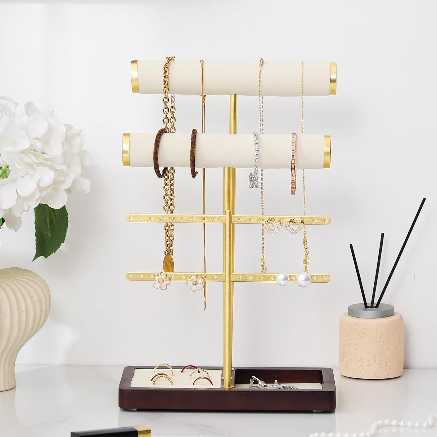 Soporte de Joyería en Terciopelo Beige Leijosya - Torre en T