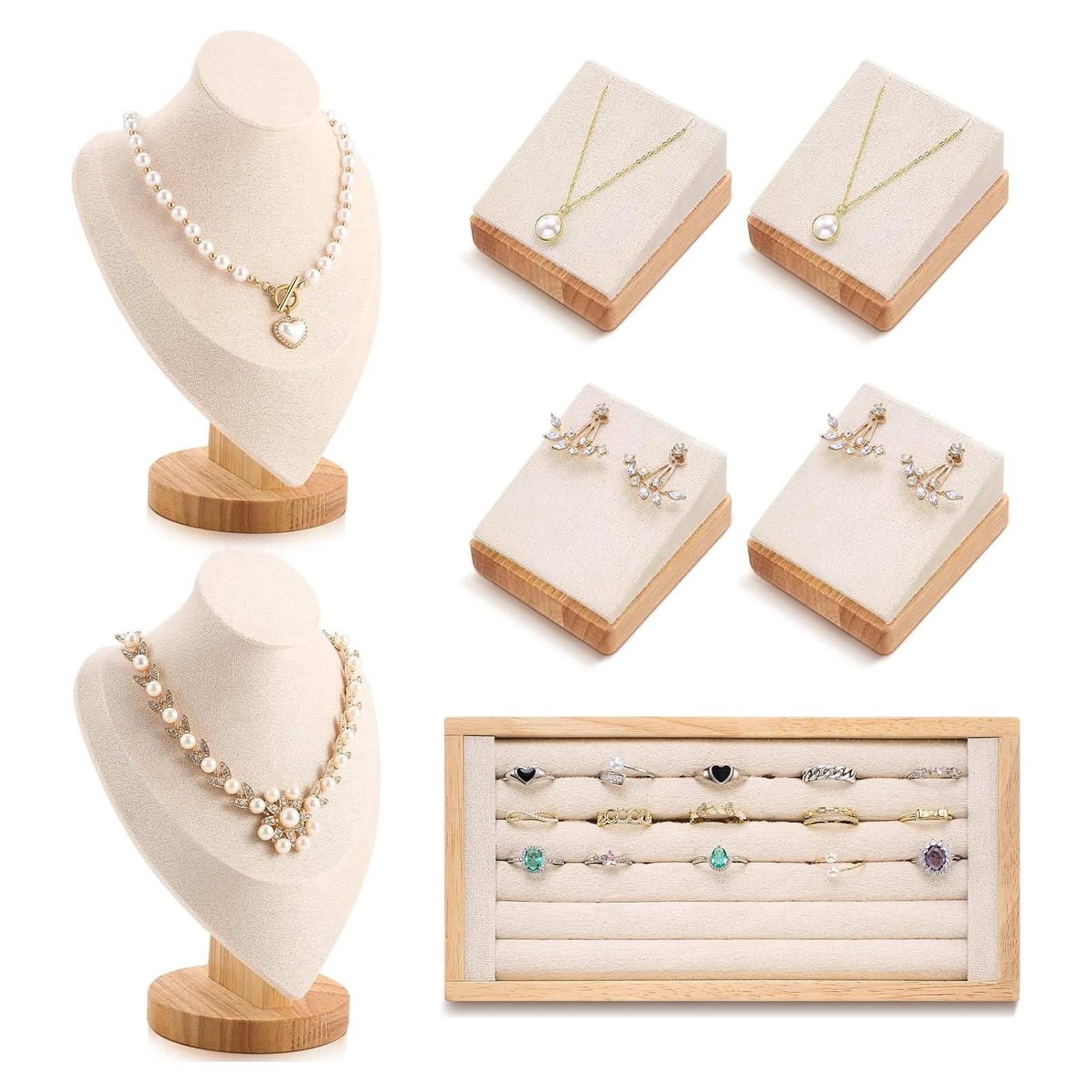 Soporte de Exhibición de Joyería RattanView 7 Pcs Beige