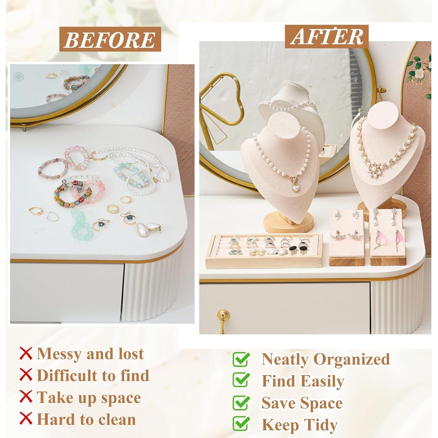 Soporte de Exhibición de Joyería RattanView 7 Pcs Beige