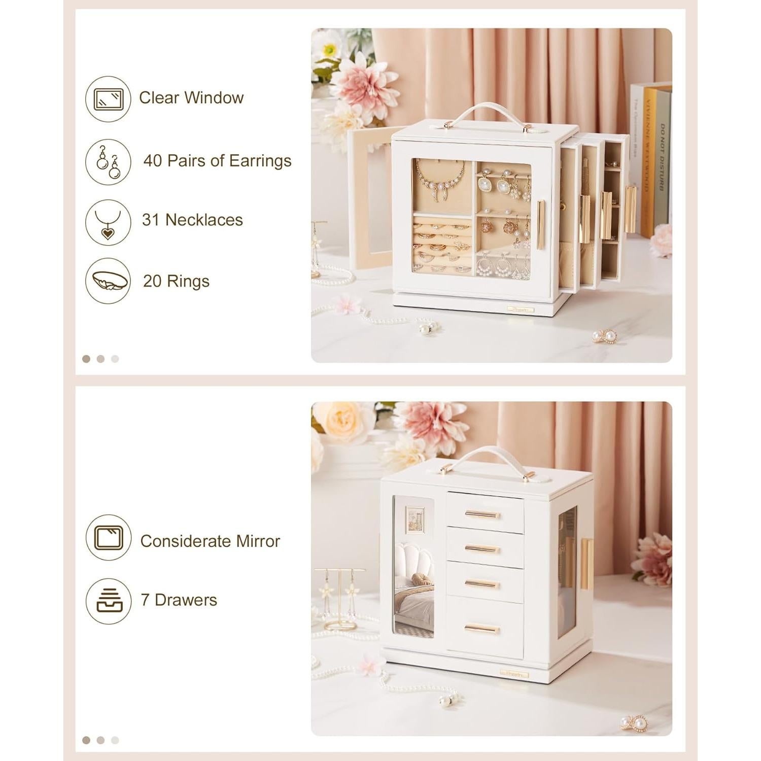 Caja de Joyería Homde Rotativa 360° con 7 Cajones - Blanco