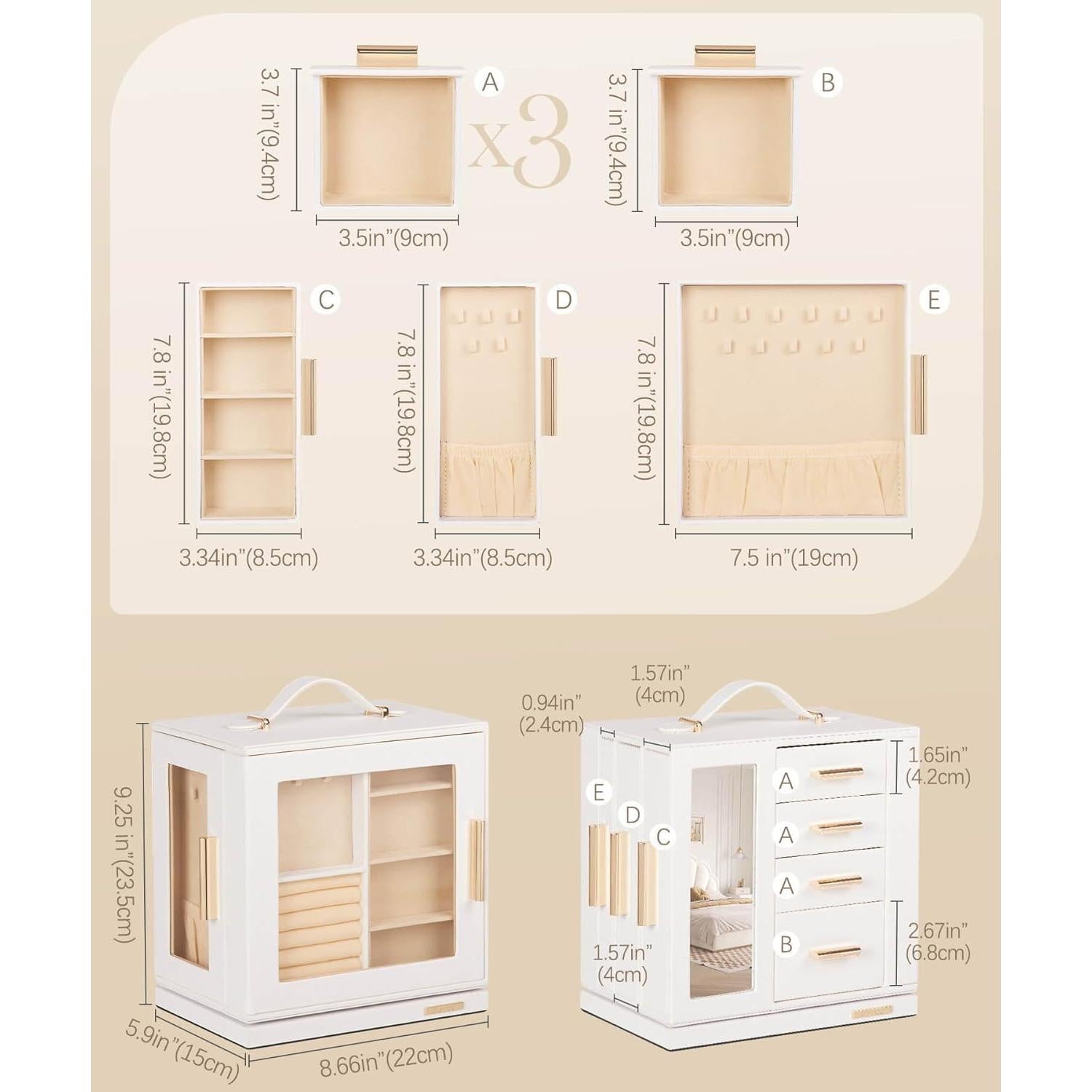 Caja de Joyería Homde Rotativa 360° con 7 Cajones - Blanco