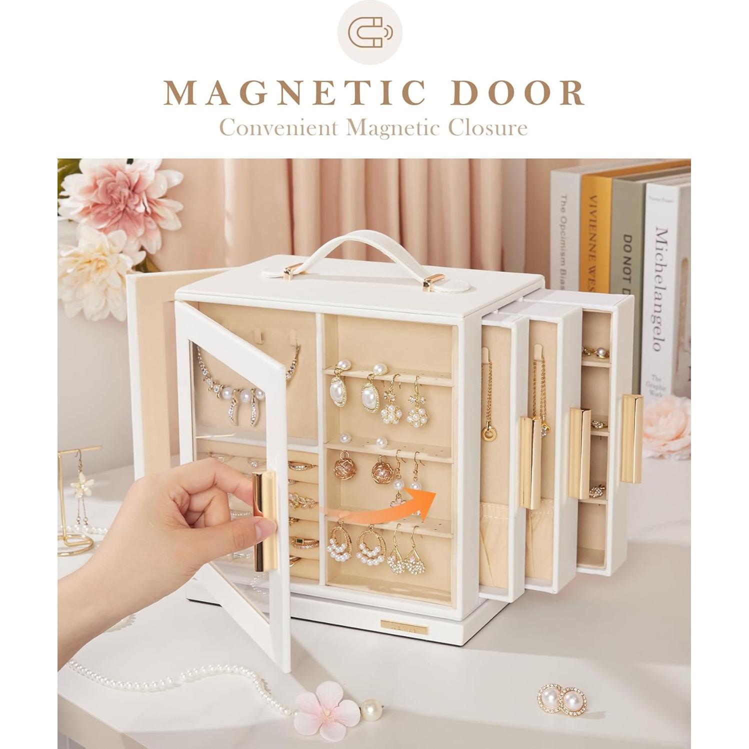 Caja de Joyería Homde Rotativa 360° con 7 Cajones - Blanco