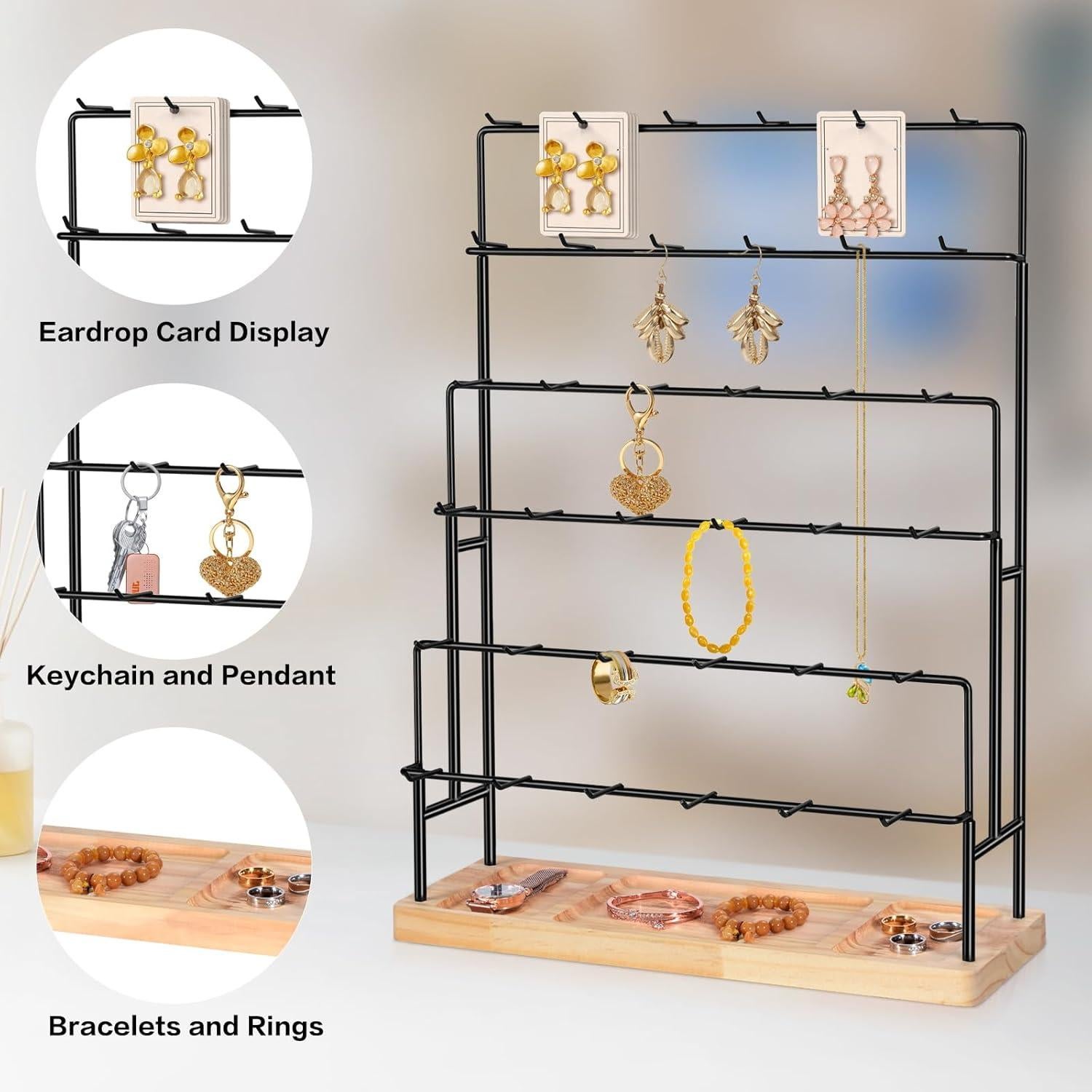 Exhibidor de Joyería AJINGSHANG 36 Ganchos 48 cm Madera Clara