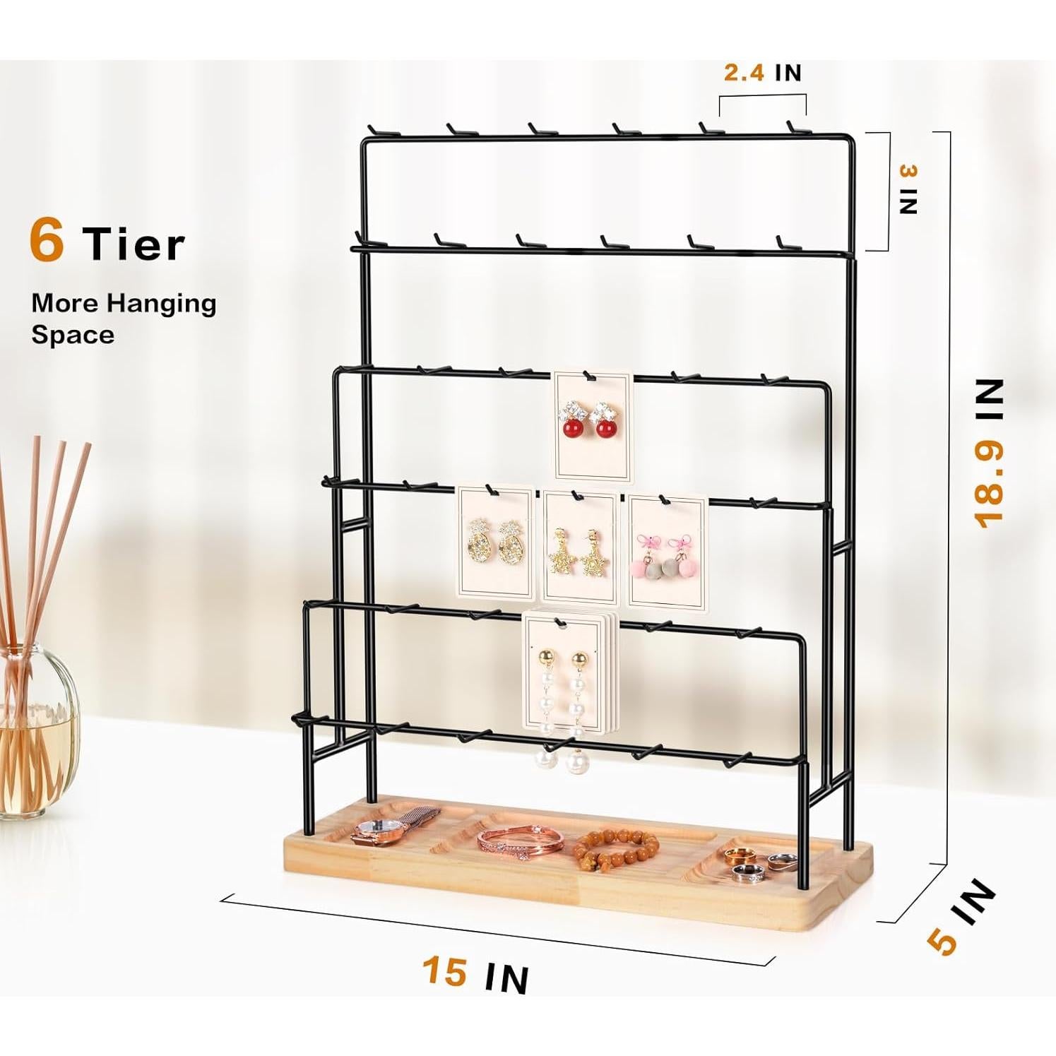 Exhibidor de Joyería AJINGSHANG 36 Ganchos 48 cm Madera Clara
