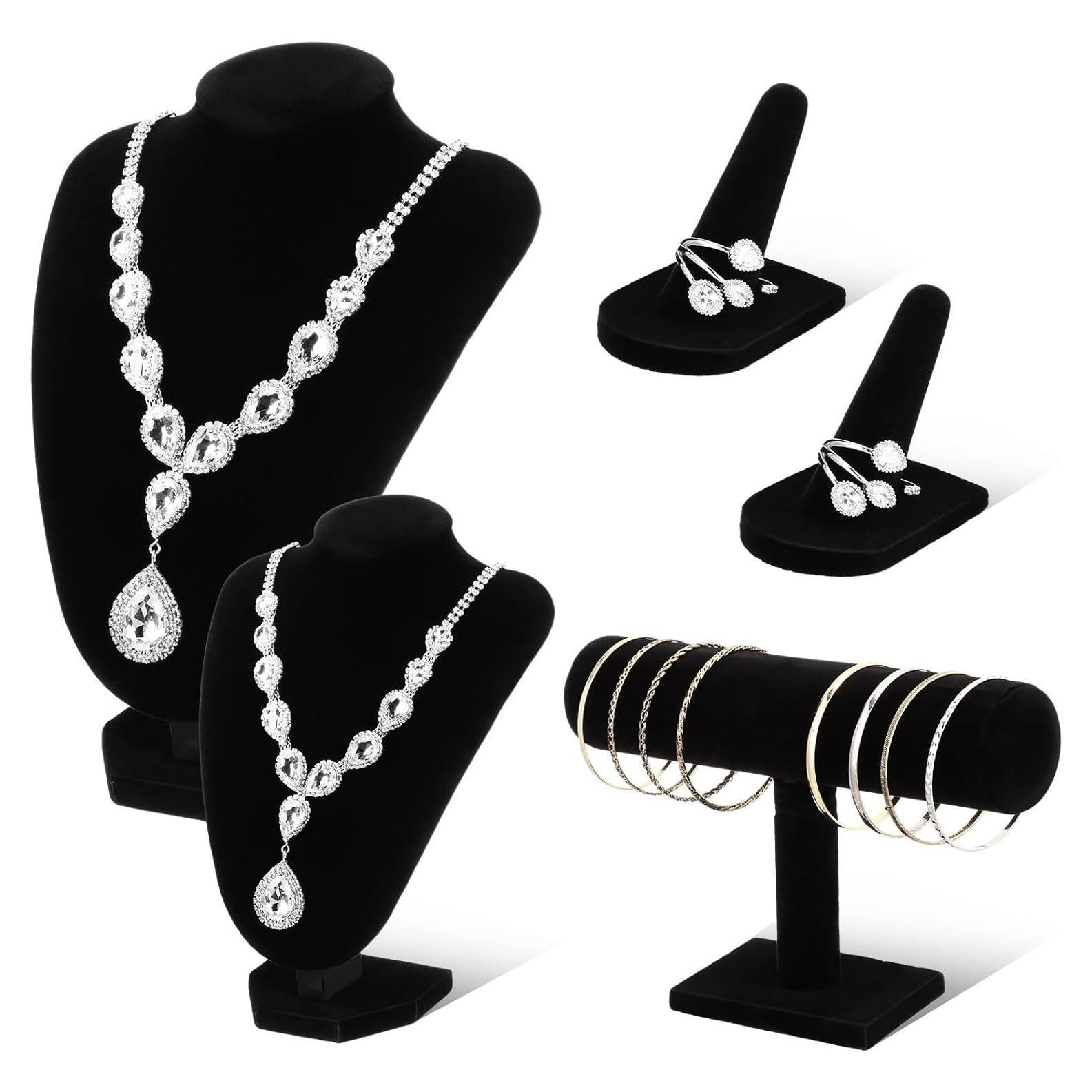 Conjunto de Exhibición de Joyería Terciopelo Negro Wenqik - 5 Piezas