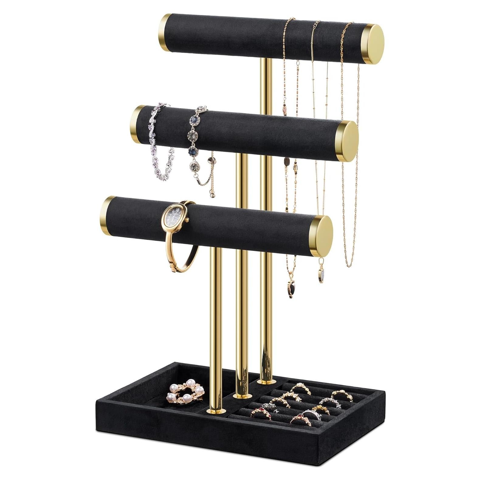 Soporte Organizador de Joyería Josmimic de Terciopelo Negro