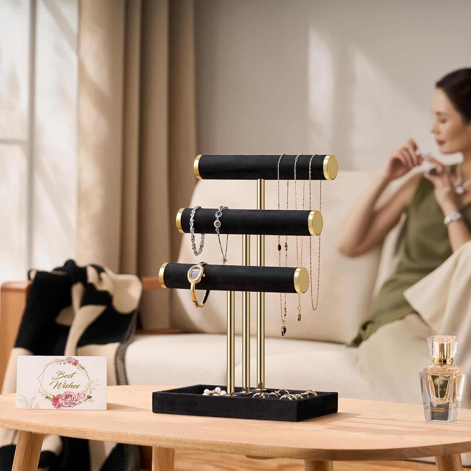 Soporte Organizador de Joyería Josmimic de Terciopelo Negro