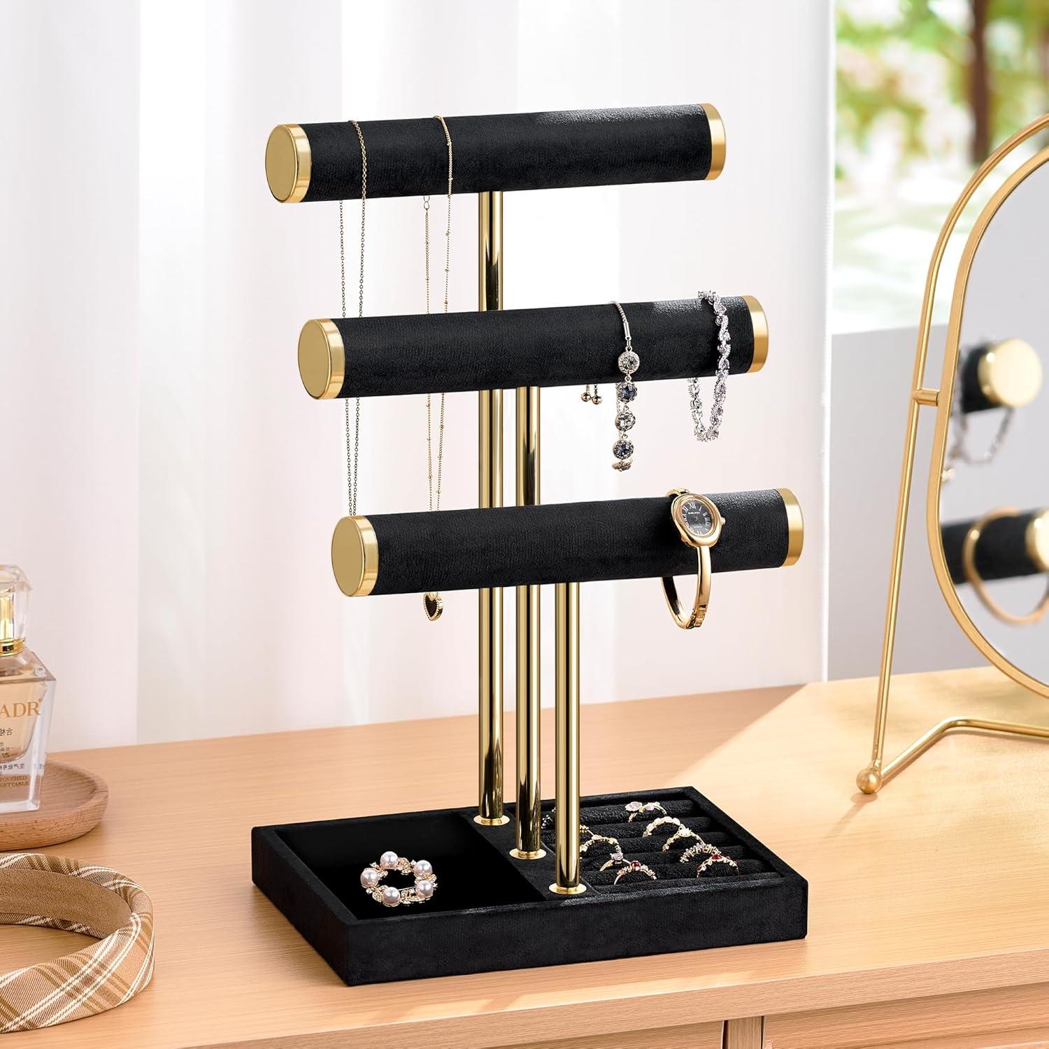 Soporte Organizador de Joyería Josmimic de Terciopelo Negro
