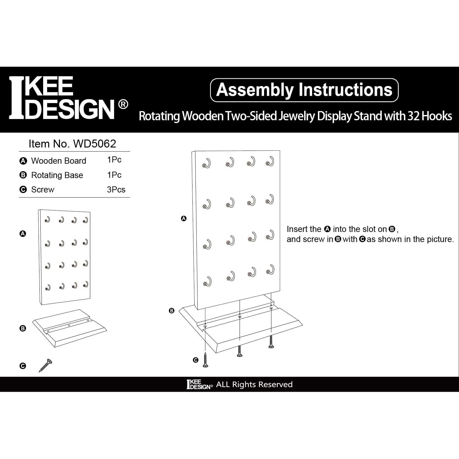 Soporte giratorio de joyas Ikee Design madera 22.86x19.05x41.91 cm