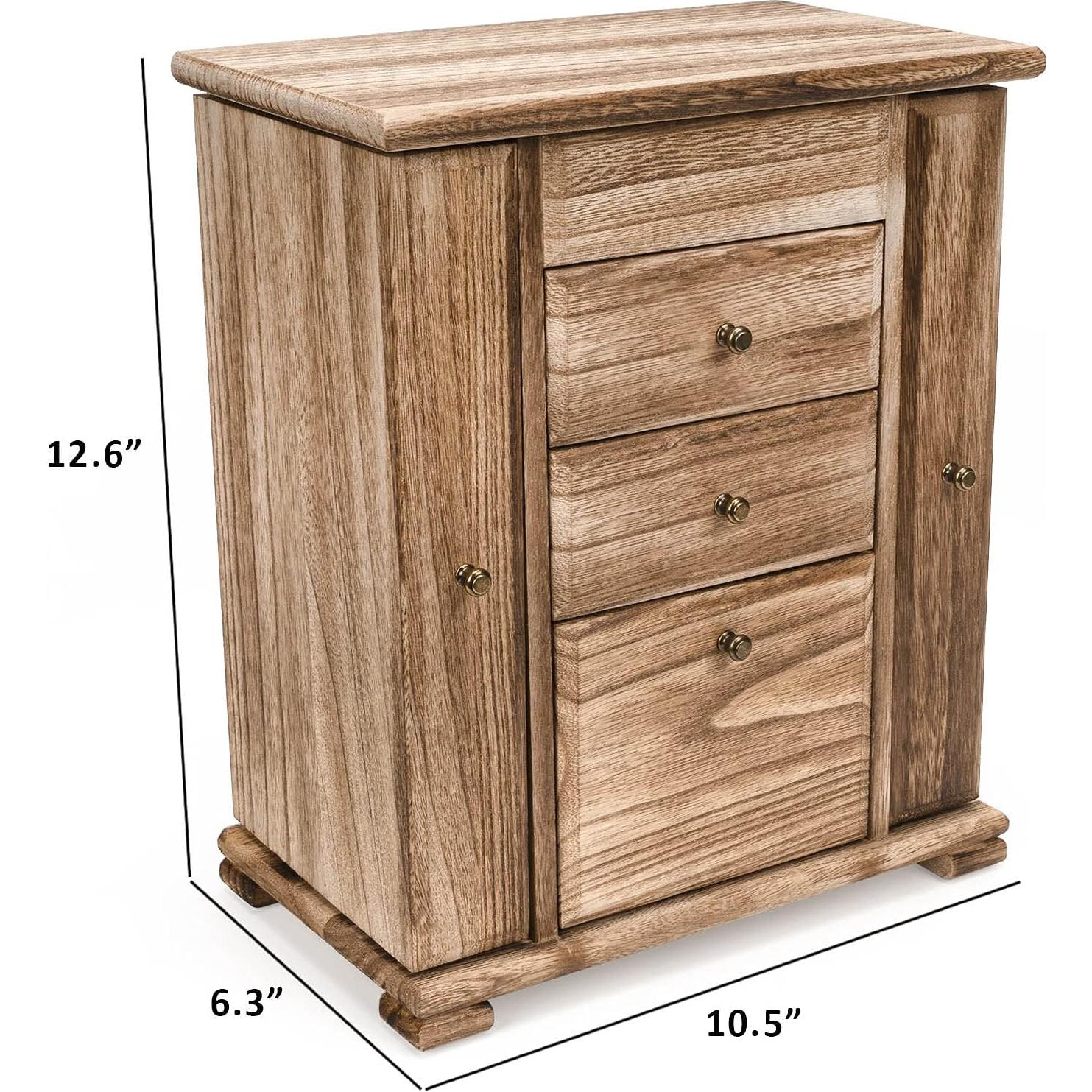 Caja de Joyería Emfogo de Madera Rústica con Espejo 4 Capas