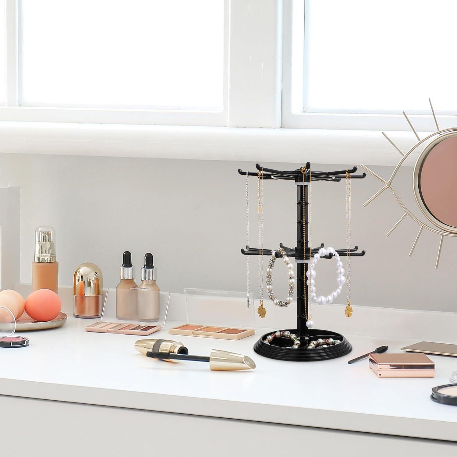 Soporte de Joyería Rotativo AOKWAWALIY Negro 30x20.5cm