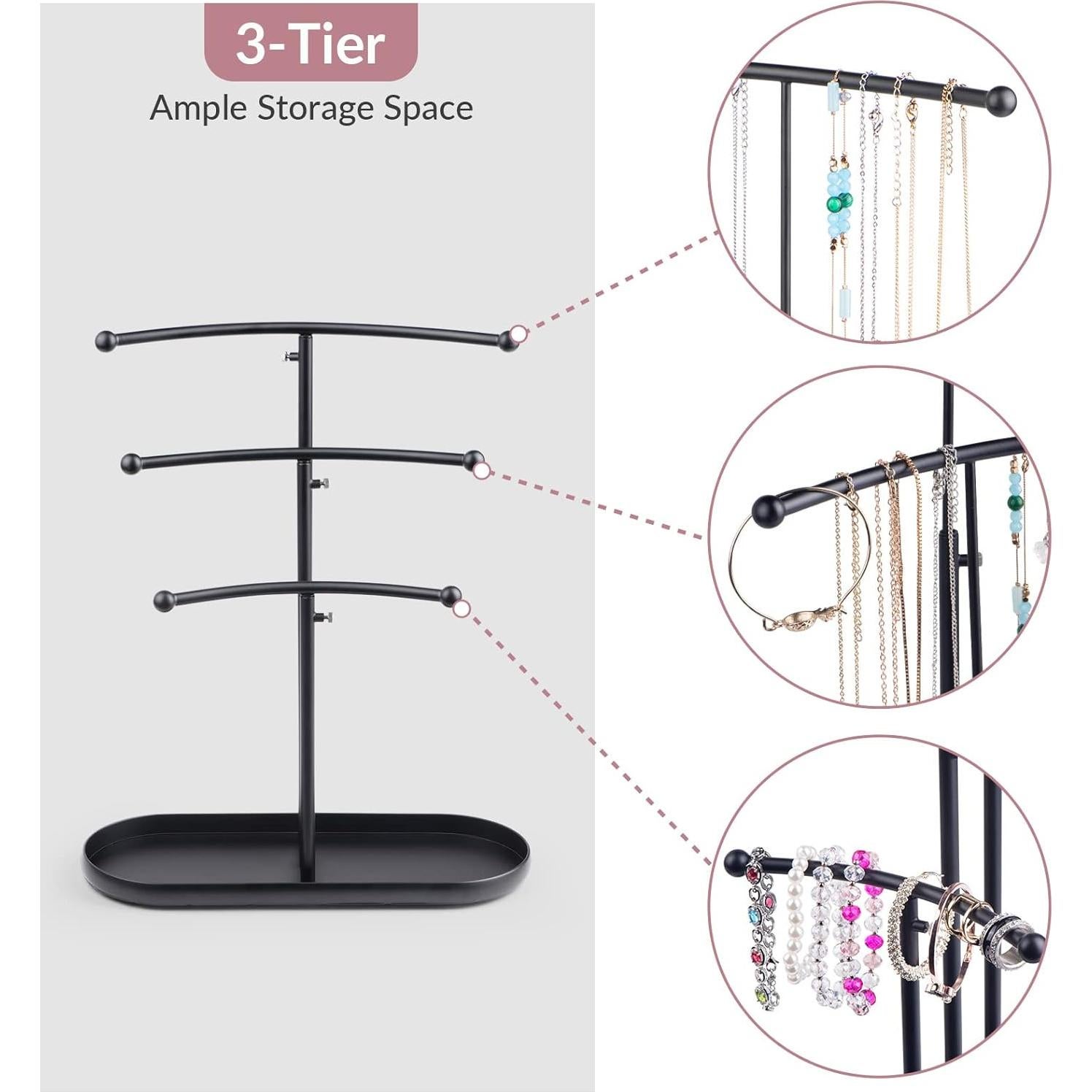 Organizador de Joyería SZQINJI, Soporte de Metal Ajustable 3 Niveles