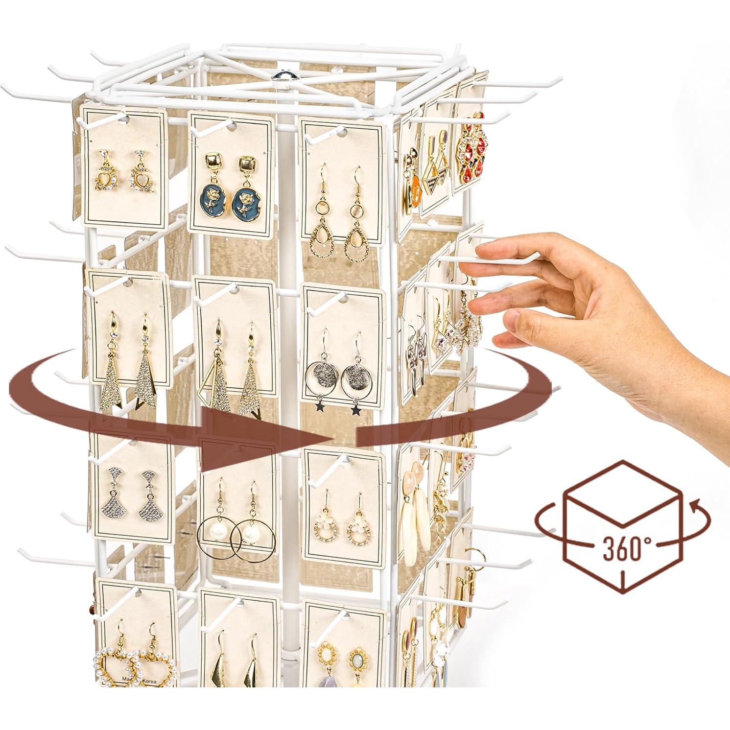 Soporte de Aretes Rotatorio 360 Yoimori Metal Blanco 48 Ganchos