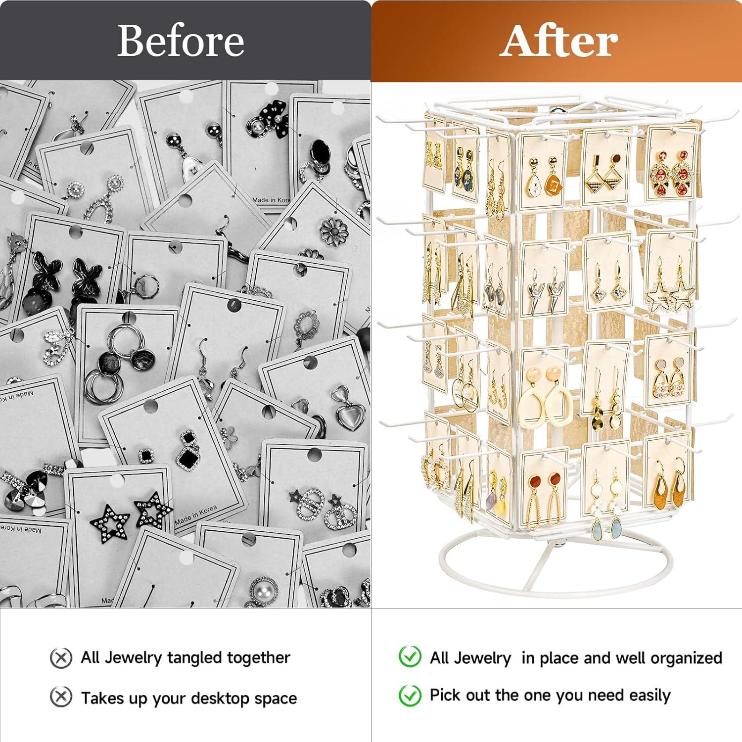 Soporte de Aretes Rotatorio 360 Yoimori Metal Blanco 48 Ganchos