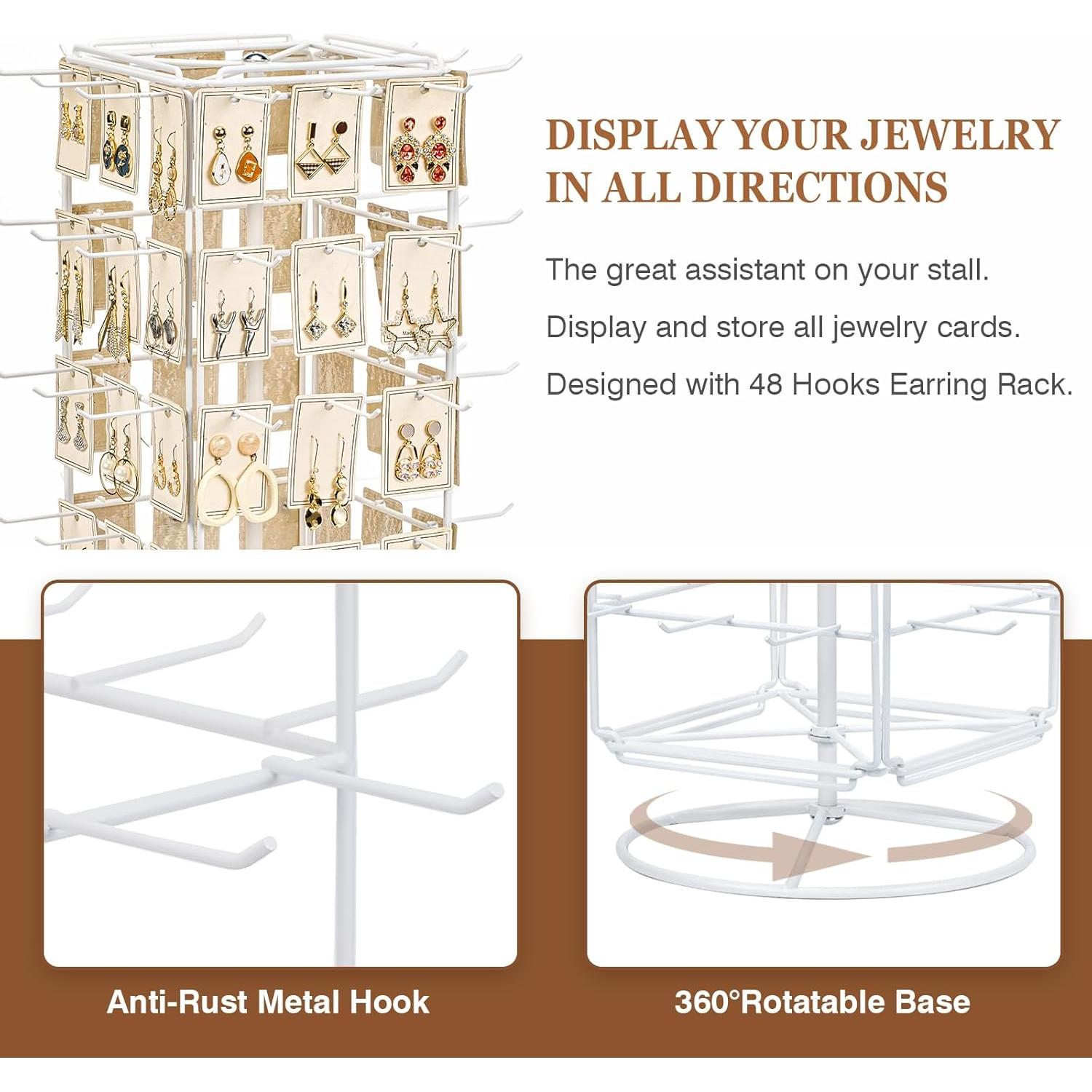 Soporte de Aretes Rotatorio 360 Yoimori Metal Blanco 48 Ganchos