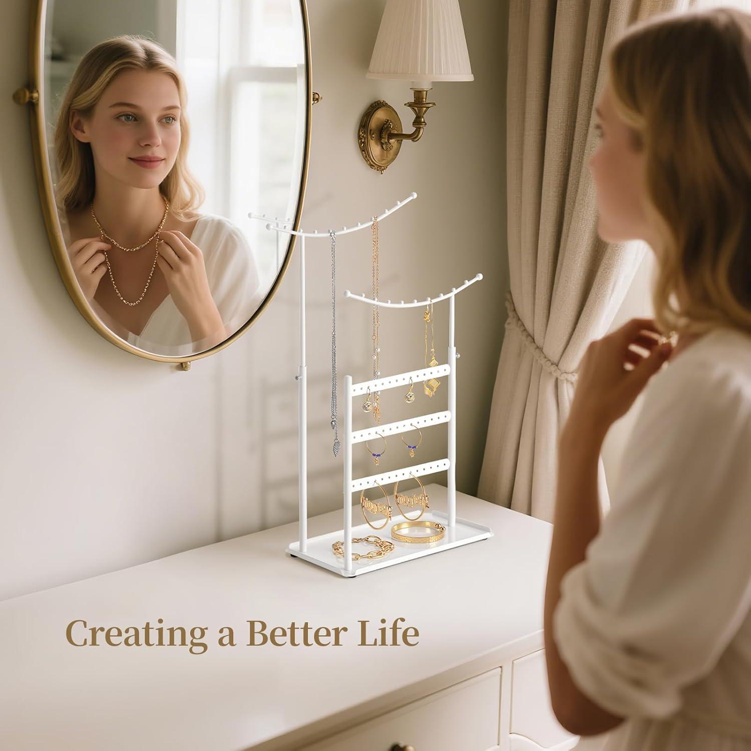 Organizador de Joyería LAMU Blanco, Soporte Antienredos 5 Niveles