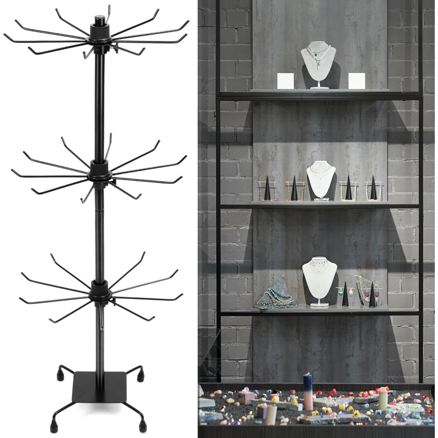 Soporte de Exhibición de Joyería QWORK Rotativo 3 Niveles Negro