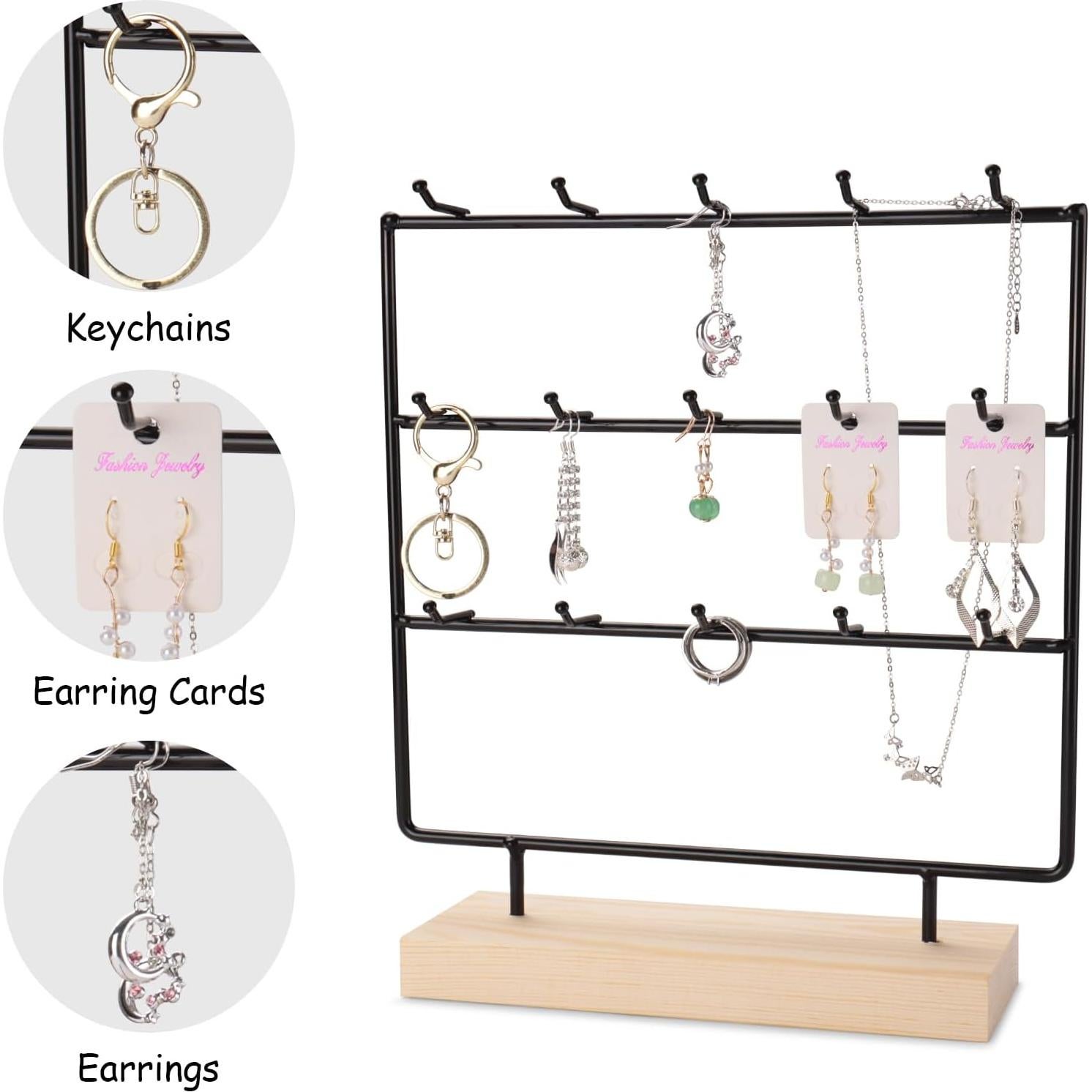 Soporte de Joyería RUINENGDA Negro con 15 Ganchos 3 Niveles