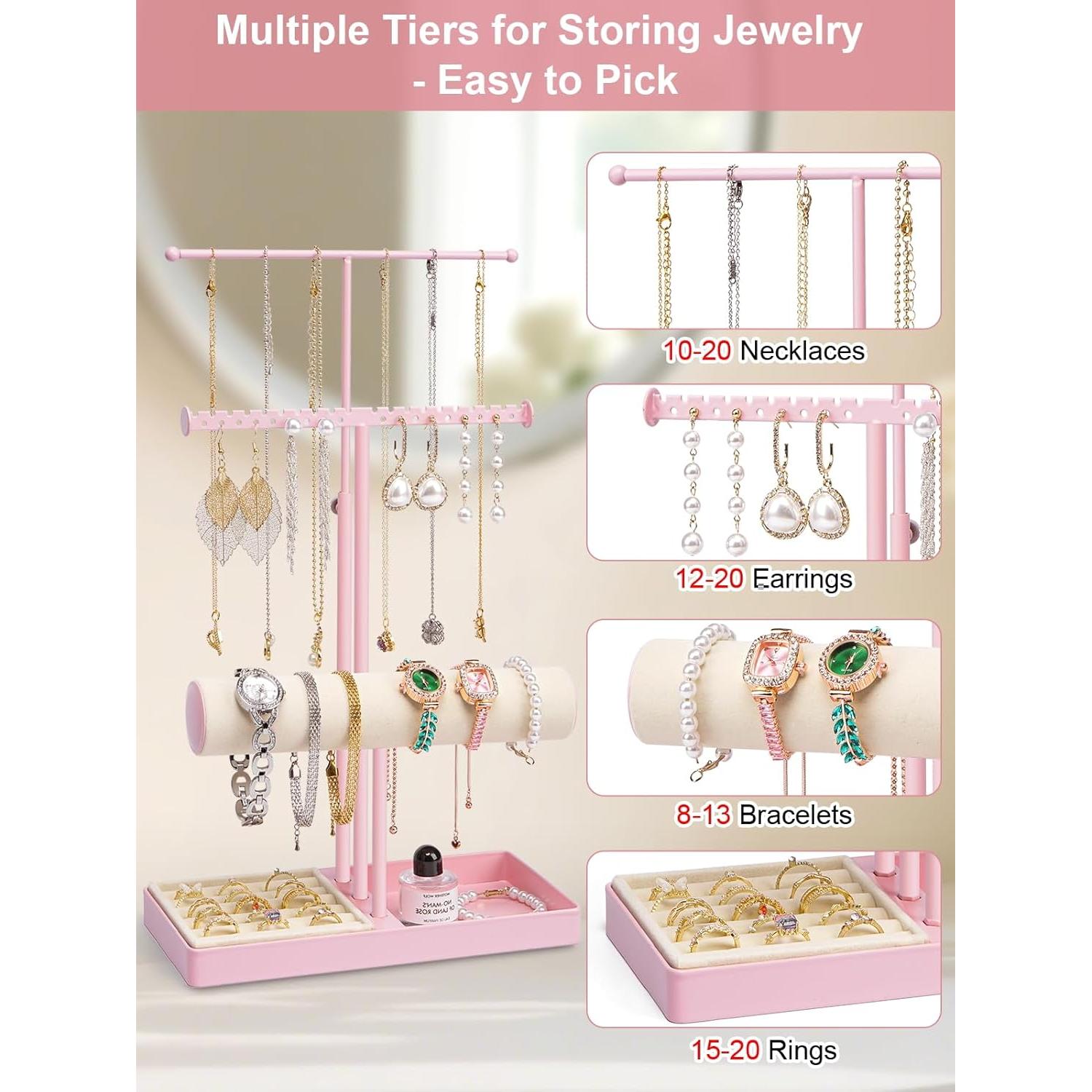 Organizador de Joyería Rosa Boailydi 3 Niveles con Terciopelo