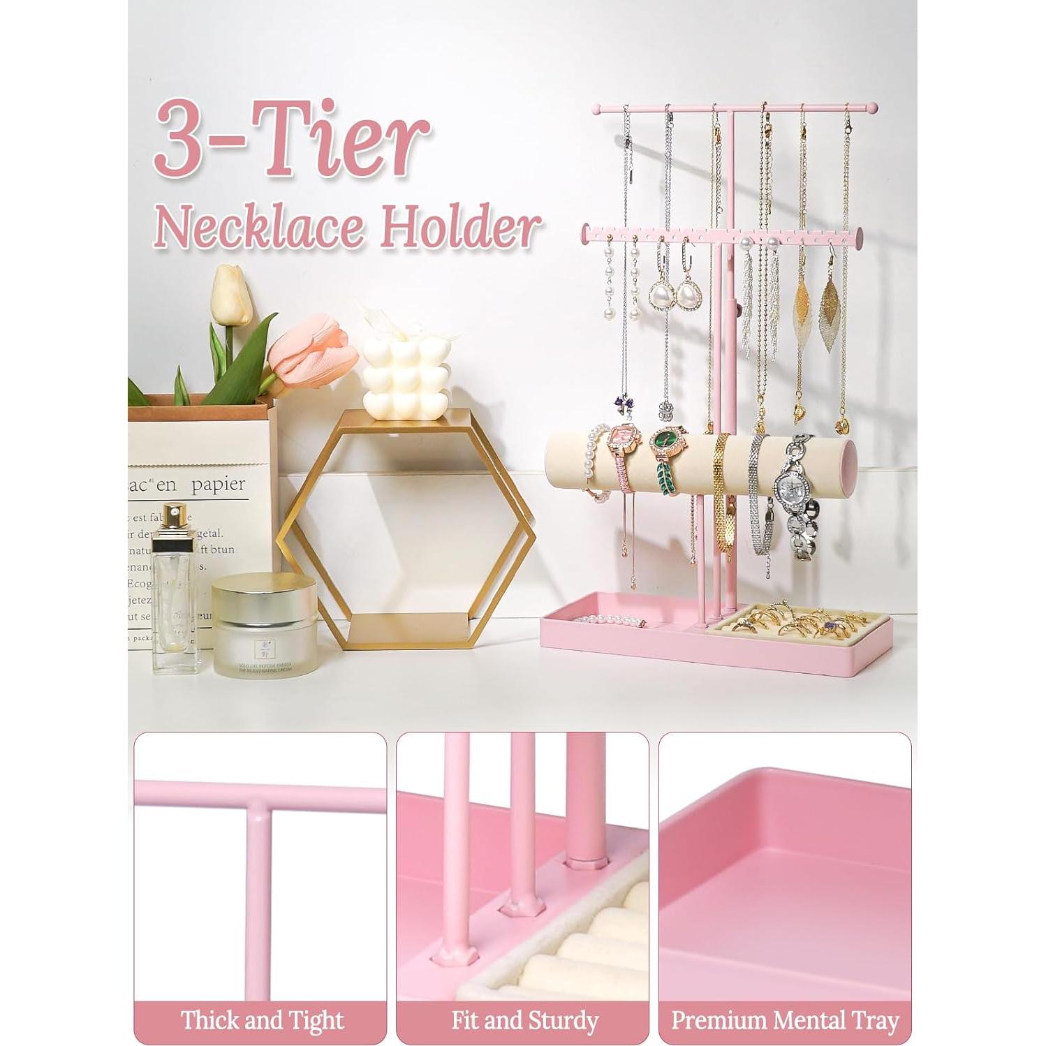 Organizador de Joyería Rosa Boailydi 3 Niveles con Terciopelo