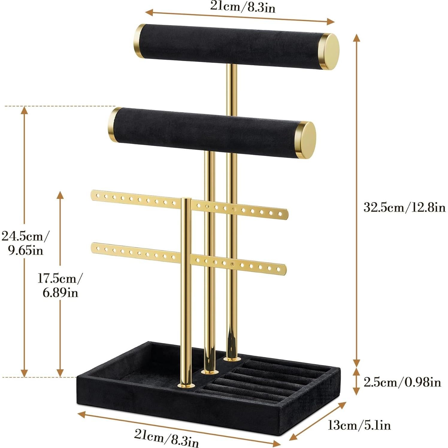 Soporte de Joyería Josmimic de Terciopelo Negro 3 Niveles
