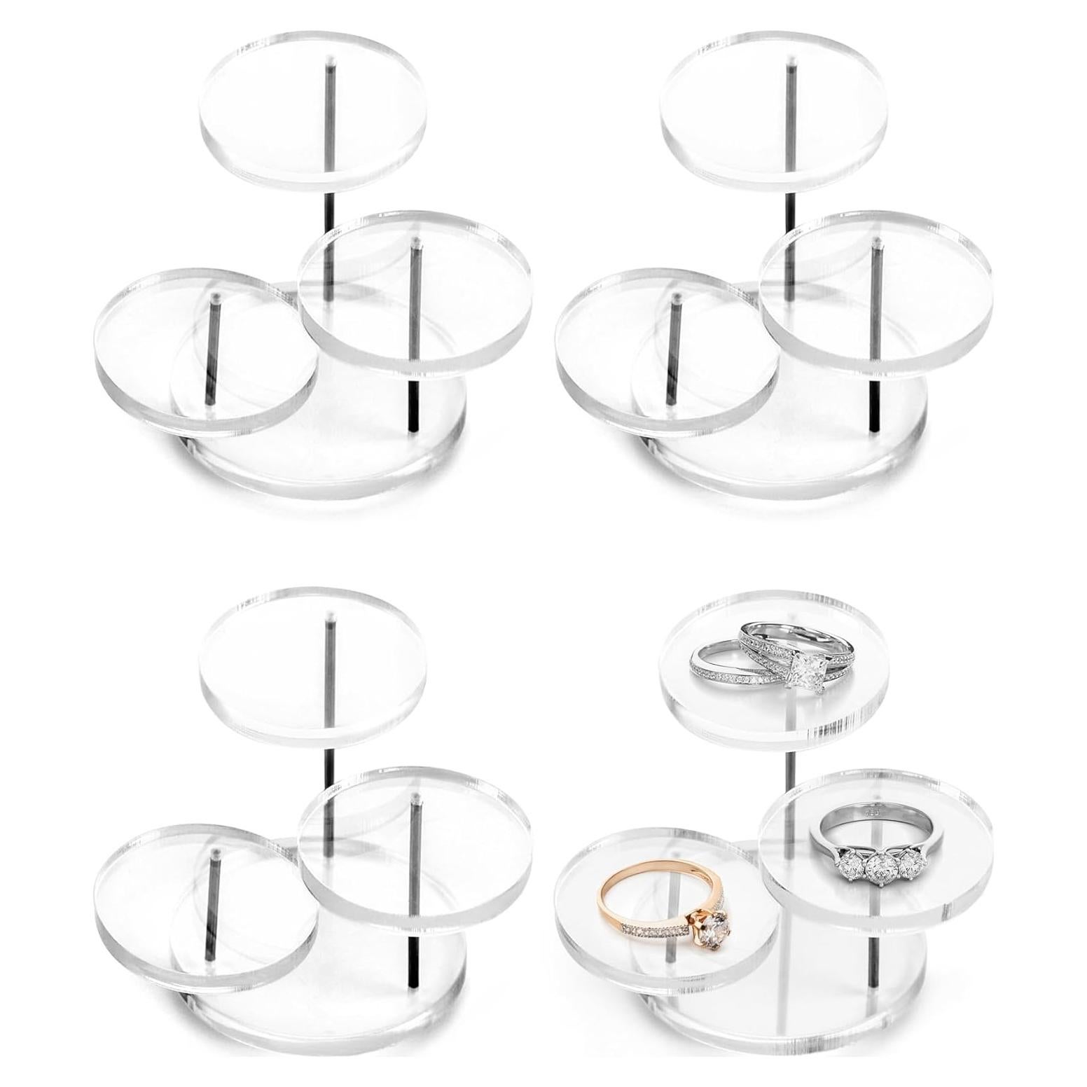 Soporte de exhibición de joyas QWORK, 3 niveles, transparente, 4 unidades