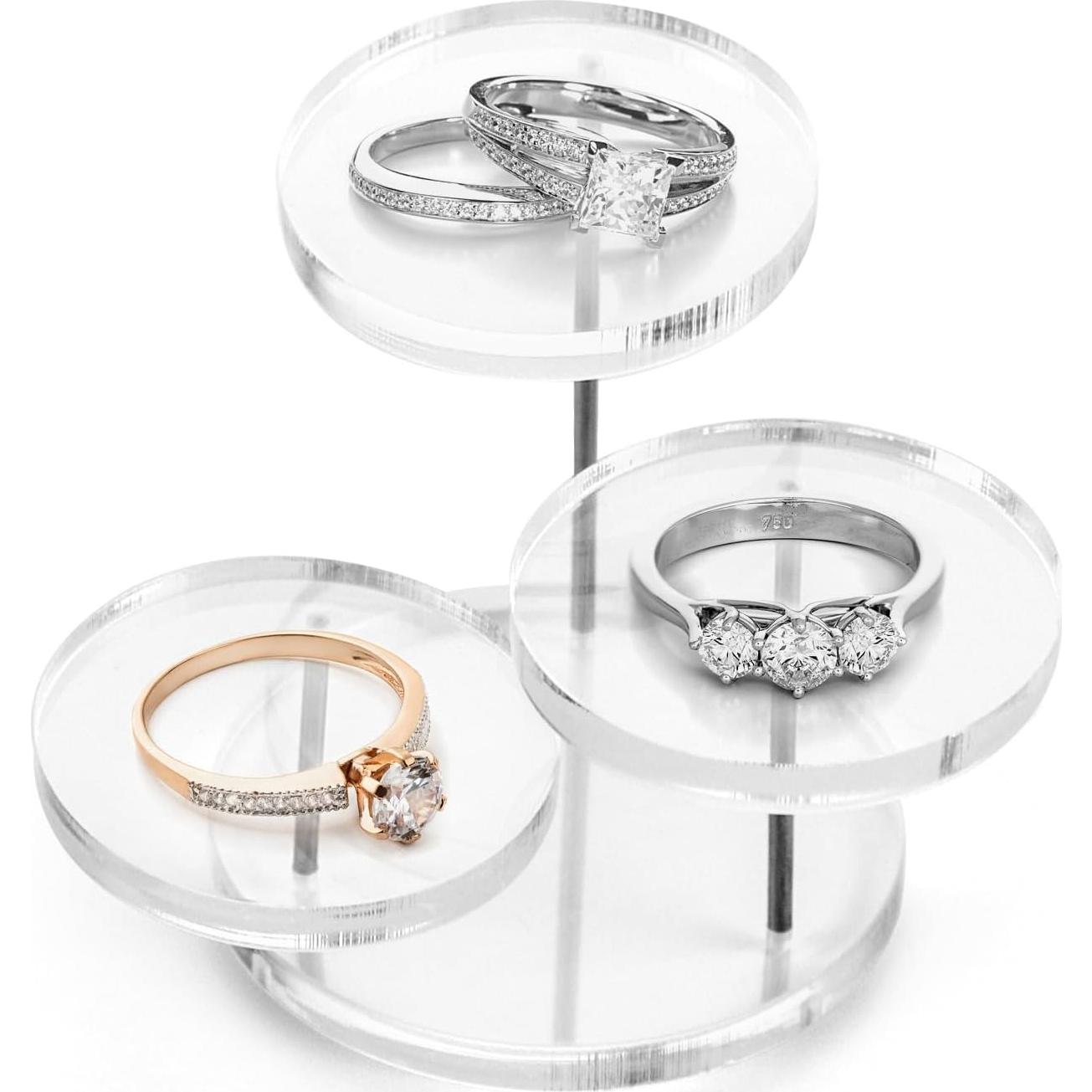 Soporte de exhibición de joyas QWORK, 3 niveles, transparente, 4 unidades
