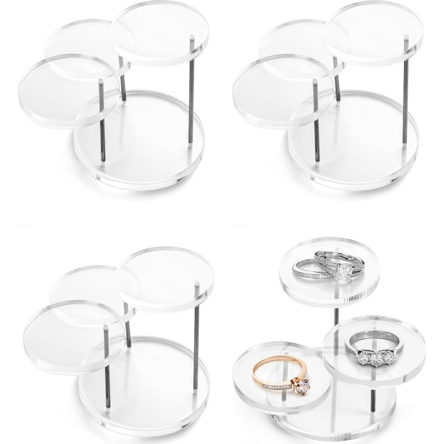 Soporte de exhibición de joyas QWORK, 3 niveles, transparente, 4 unidades