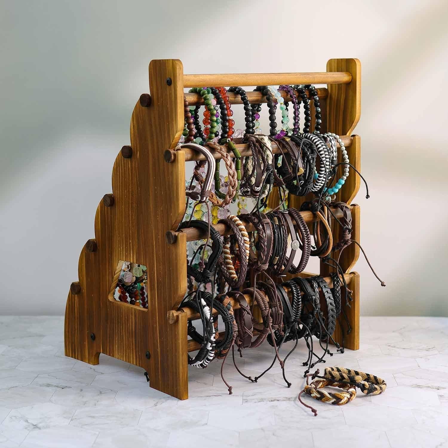 Soporte de Pulseras de Madera Jewack 8 Niveles Vintage 30x25x38cm