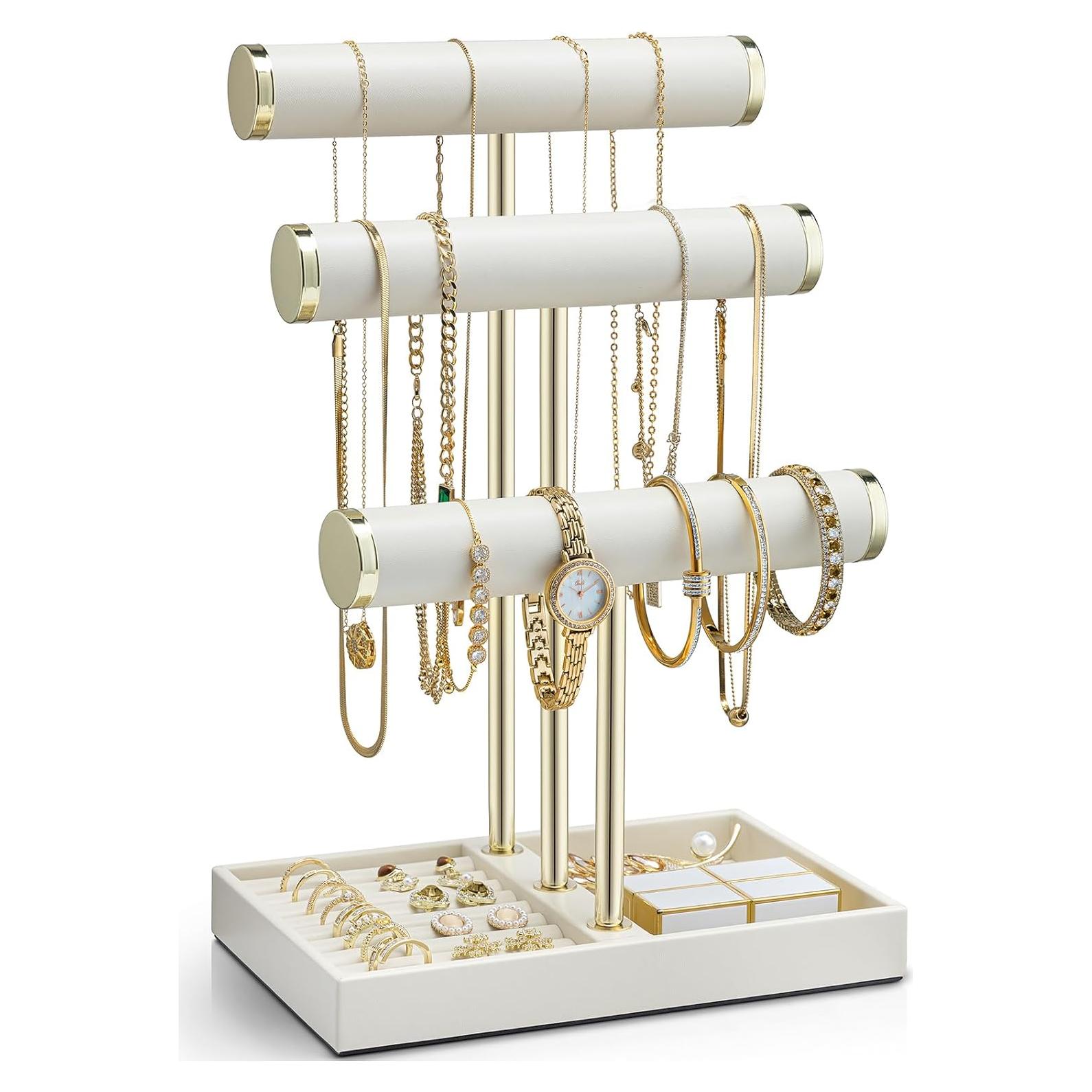 Organizador de Joyería Vlando 3 Niveles Cuero Sintético Blanco