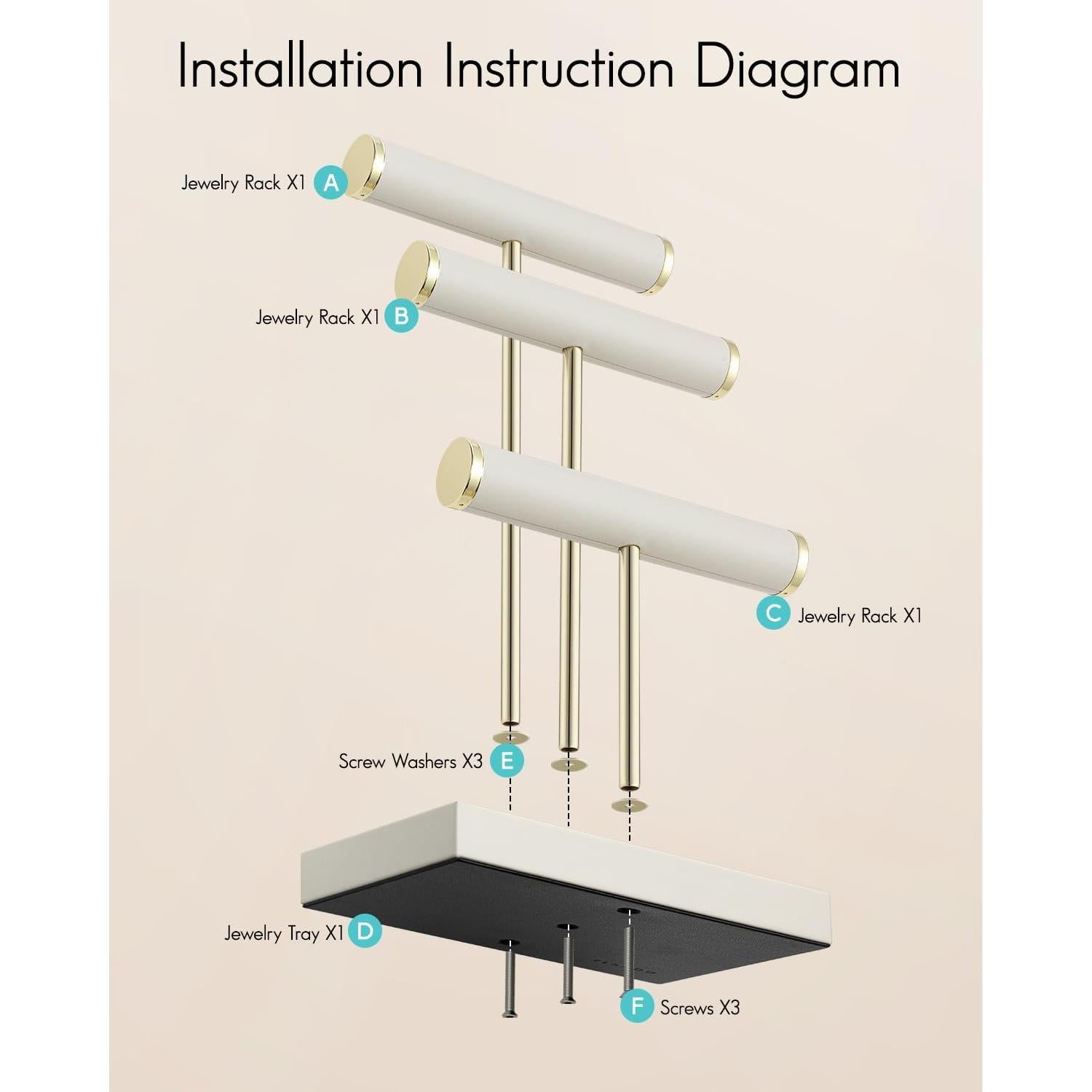 Organizador de Joyería Vlando 3 Niveles Cuero Sintético Blanco