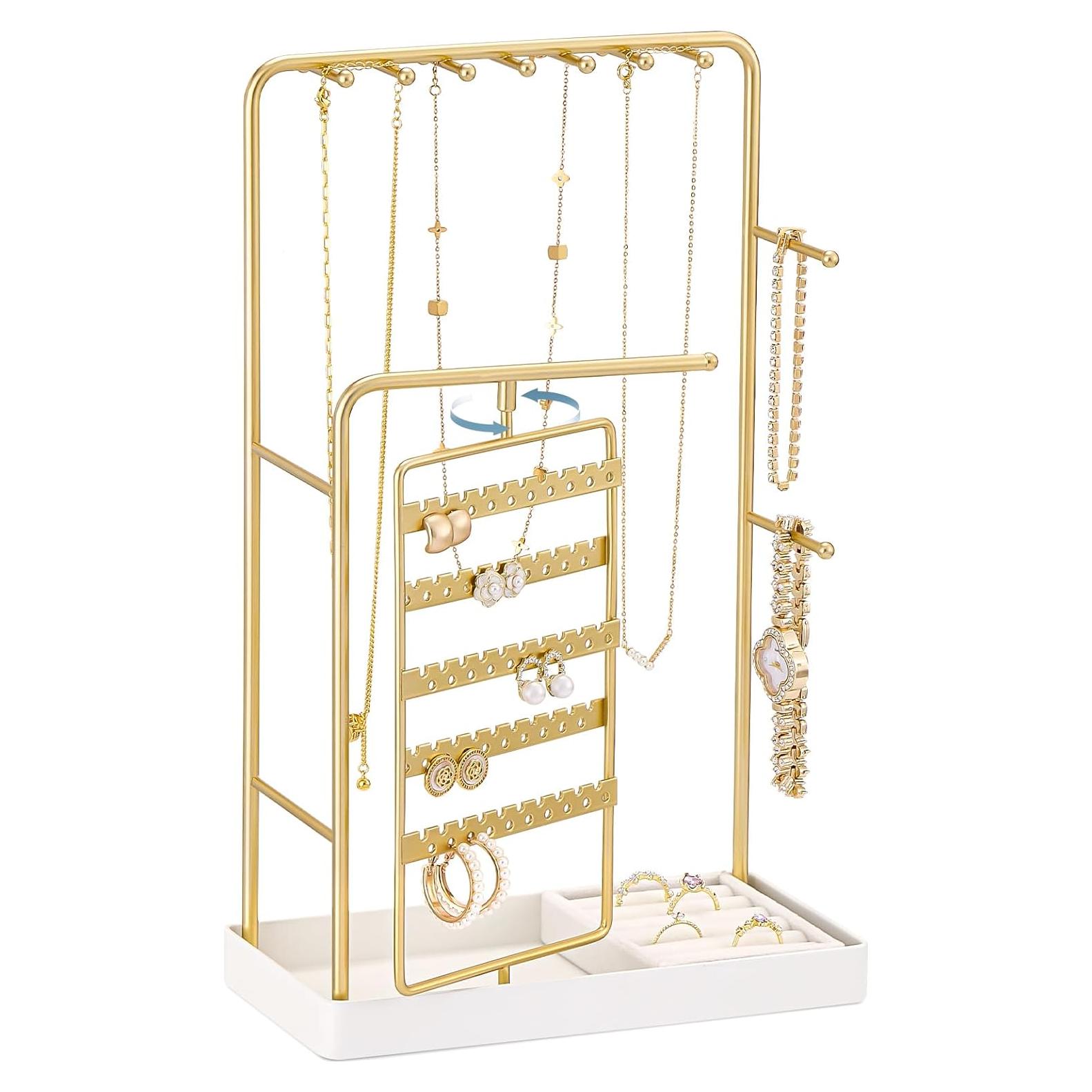 Organizador de Joyería Lolalet Oro, Soporte Giratorio 360°