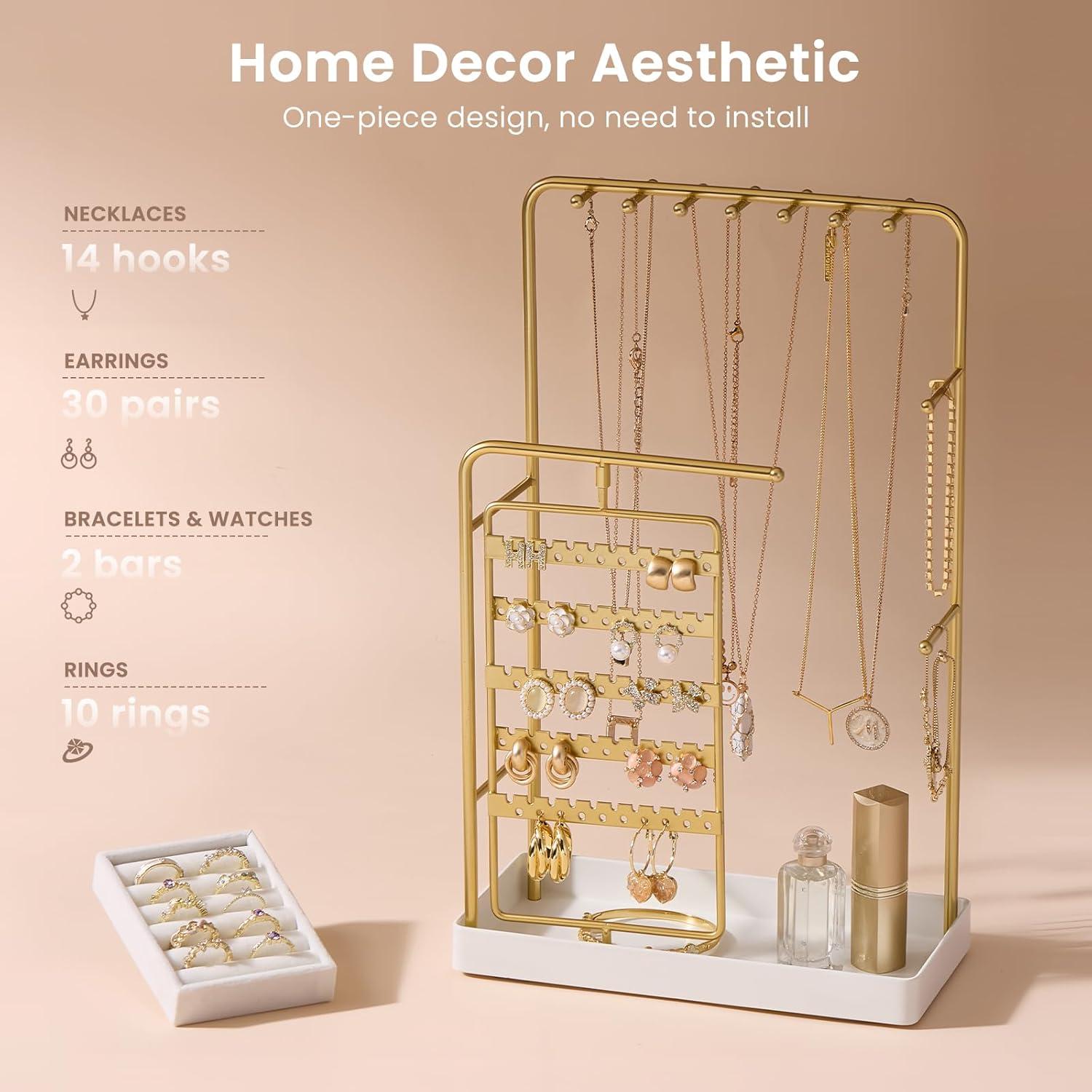 Organizador de Joyería Lolalet Oro, Soporte Giratorio 360°