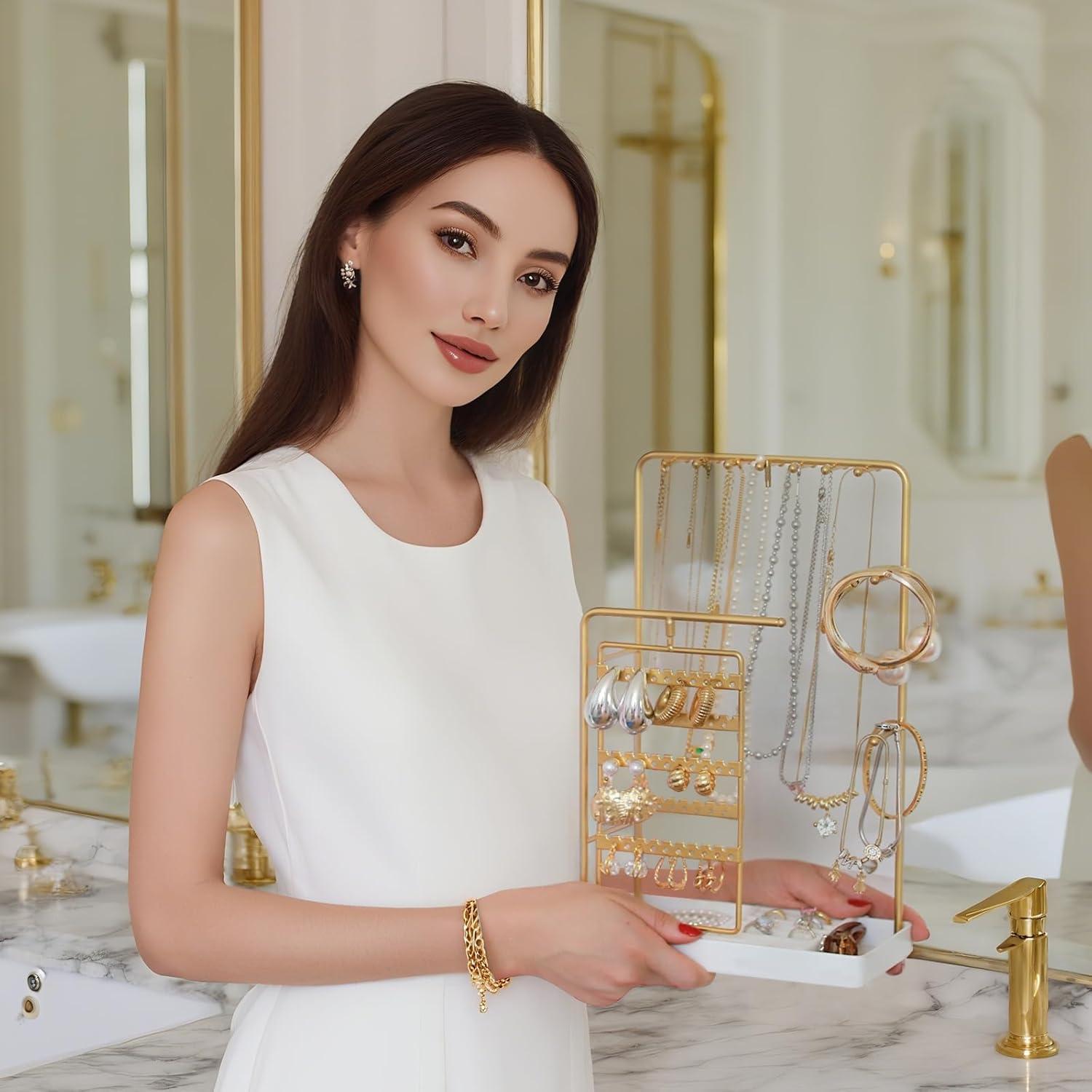 Organizador de Joyería Lolalet Oro, Soporte Giratorio 360°