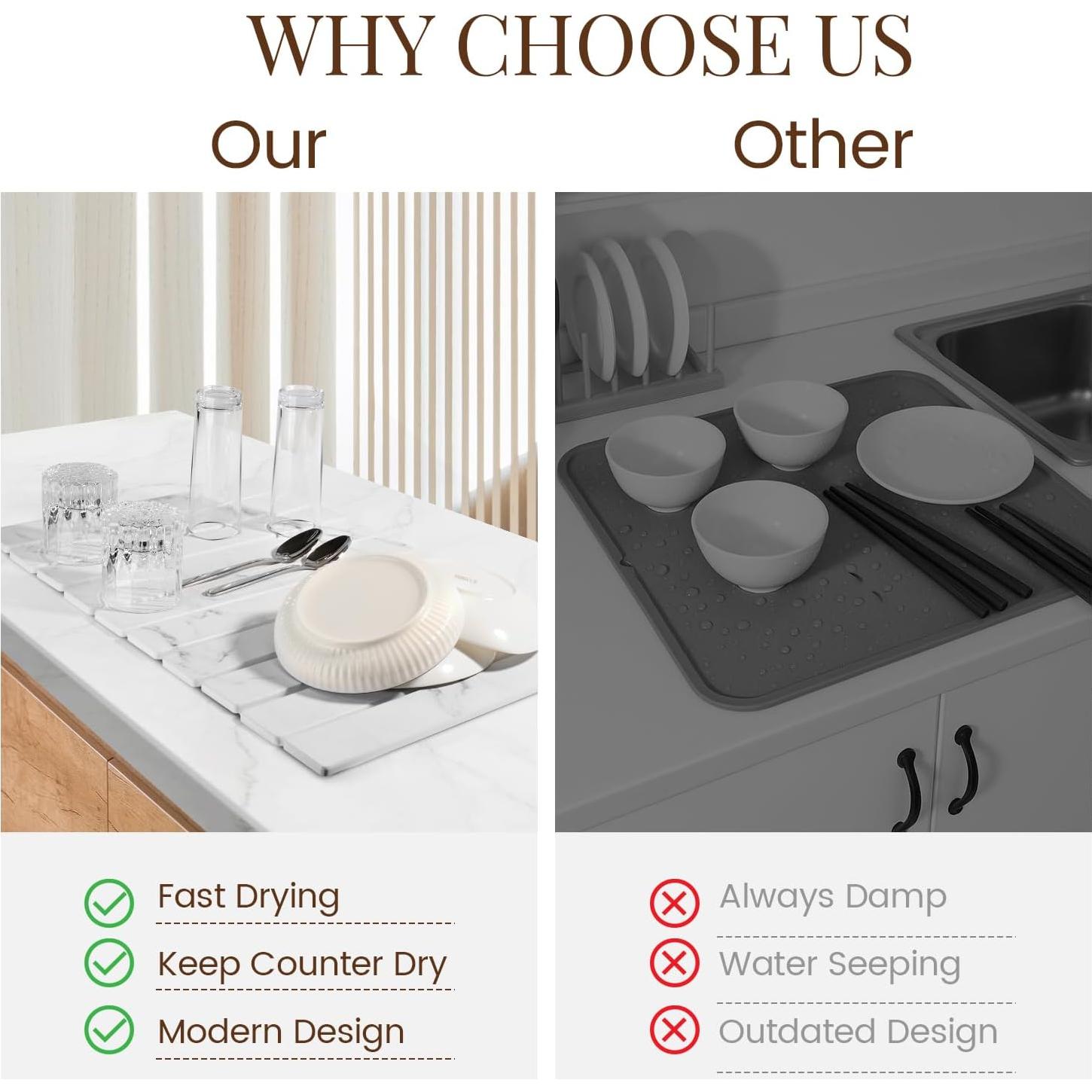 Alfombrilla de Secado de Piedra Diatomácea ANYEEK 60x39 cm Plegable