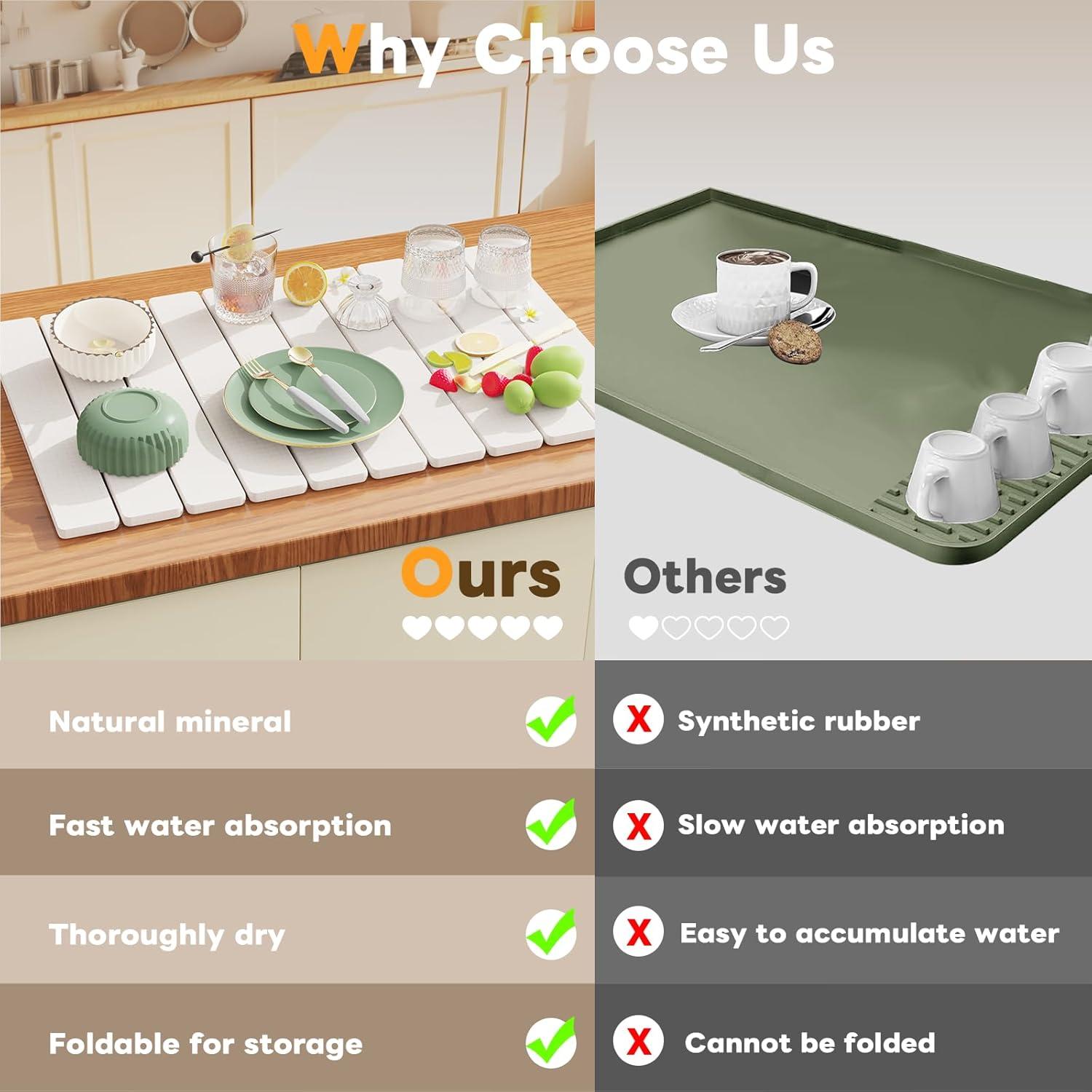 Alfombrilla de Secado de Platos de Piedra Diatomácea 58.4x38.9cm