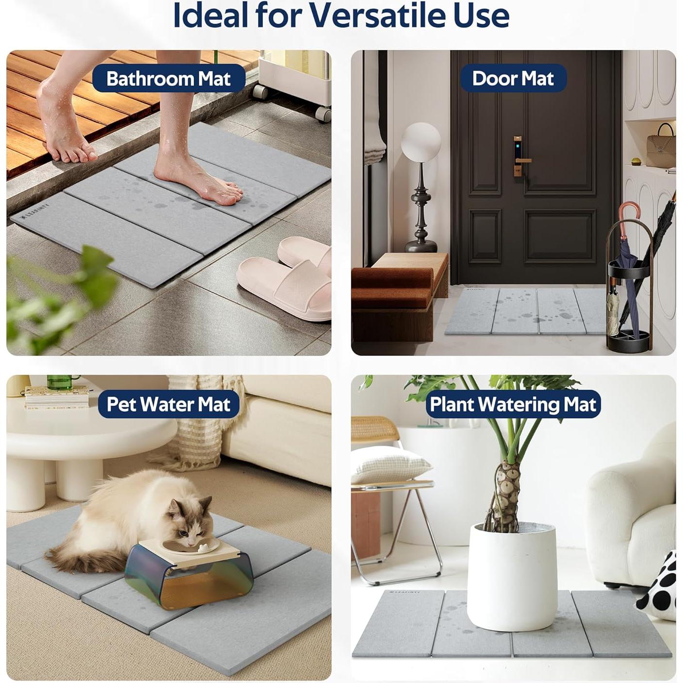 Alfombrilla de Baño Antideslizante Leafinty 60x40 cm Gris