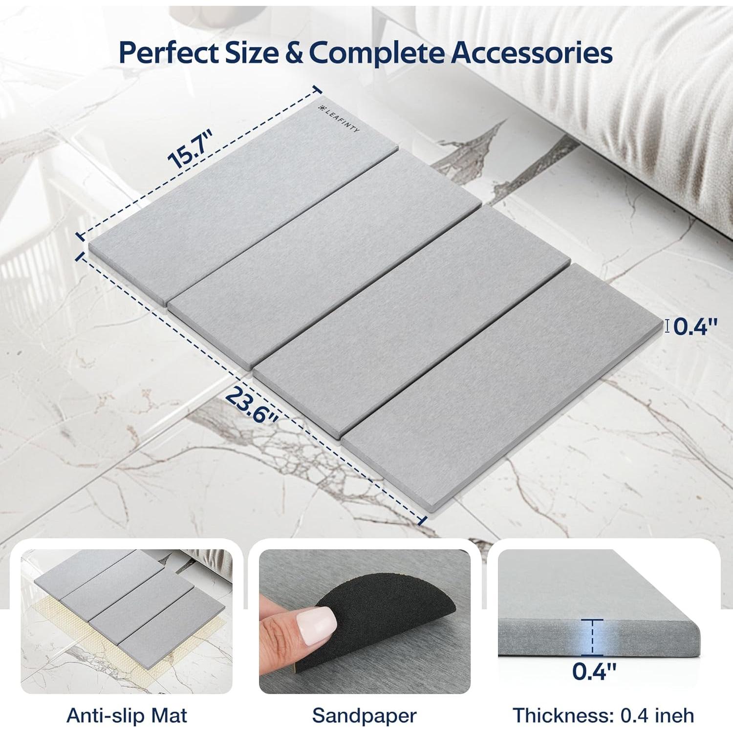 Alfombrilla de Baño Antideslizante Leafinty 60x40 cm Gris