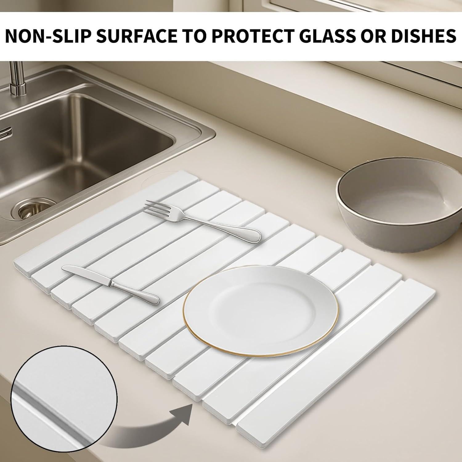 Alfombrilla de Secado de Platos MCSDFN 61x40.6cm Plegable Blanca