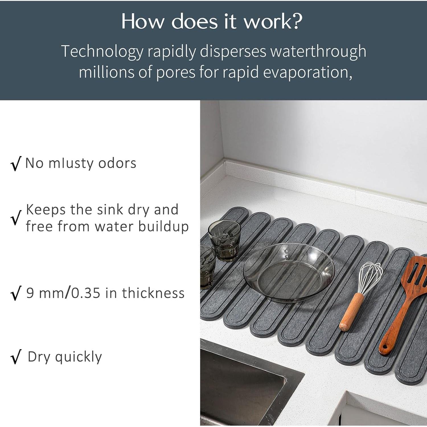 Alfombrilla de Secado de Platos Fiebixun 61x41cm Antideslizante